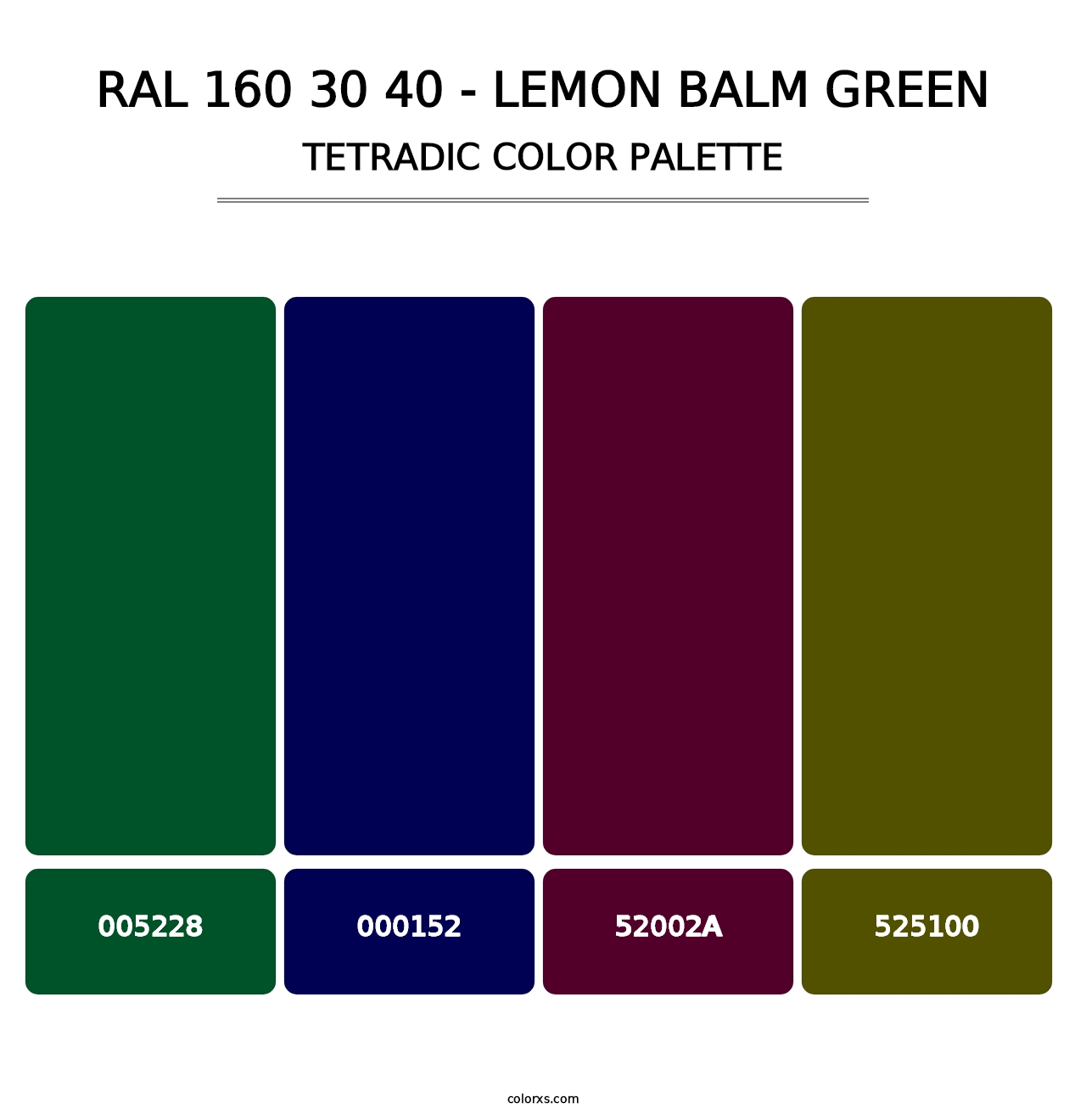 RAL 160 30 40 - Lemon Balm Green - Tetradic Color Palette