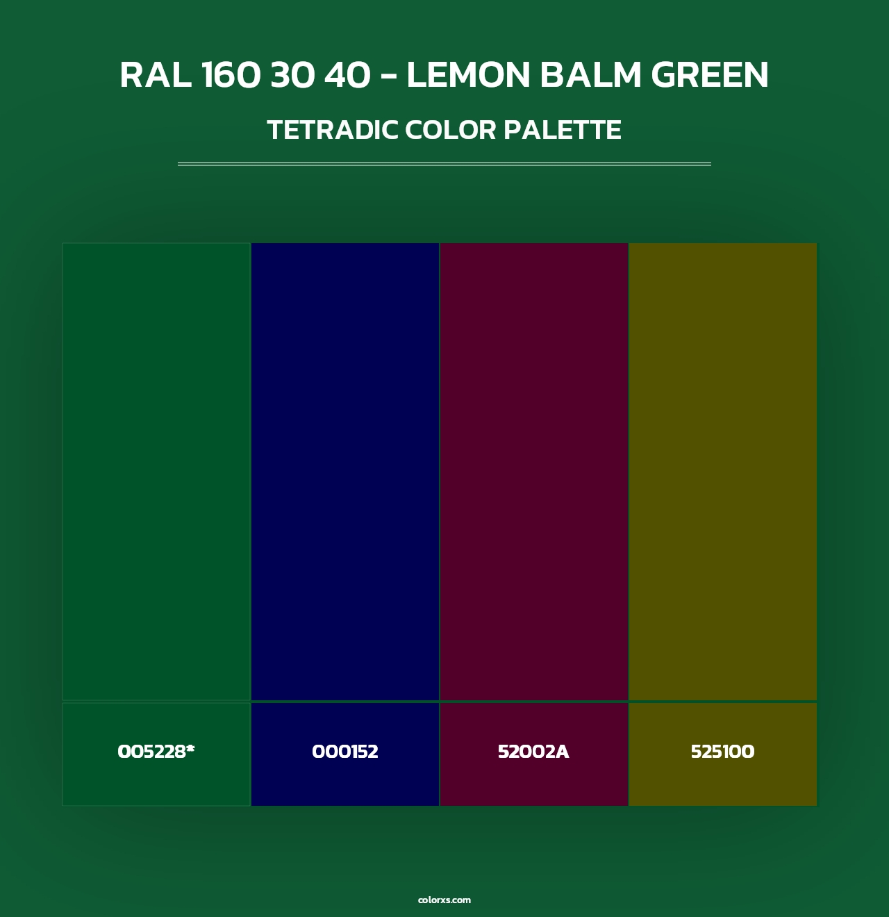 RAL 160 30 40 - Lemon Balm Green - Tetradic Color Palette