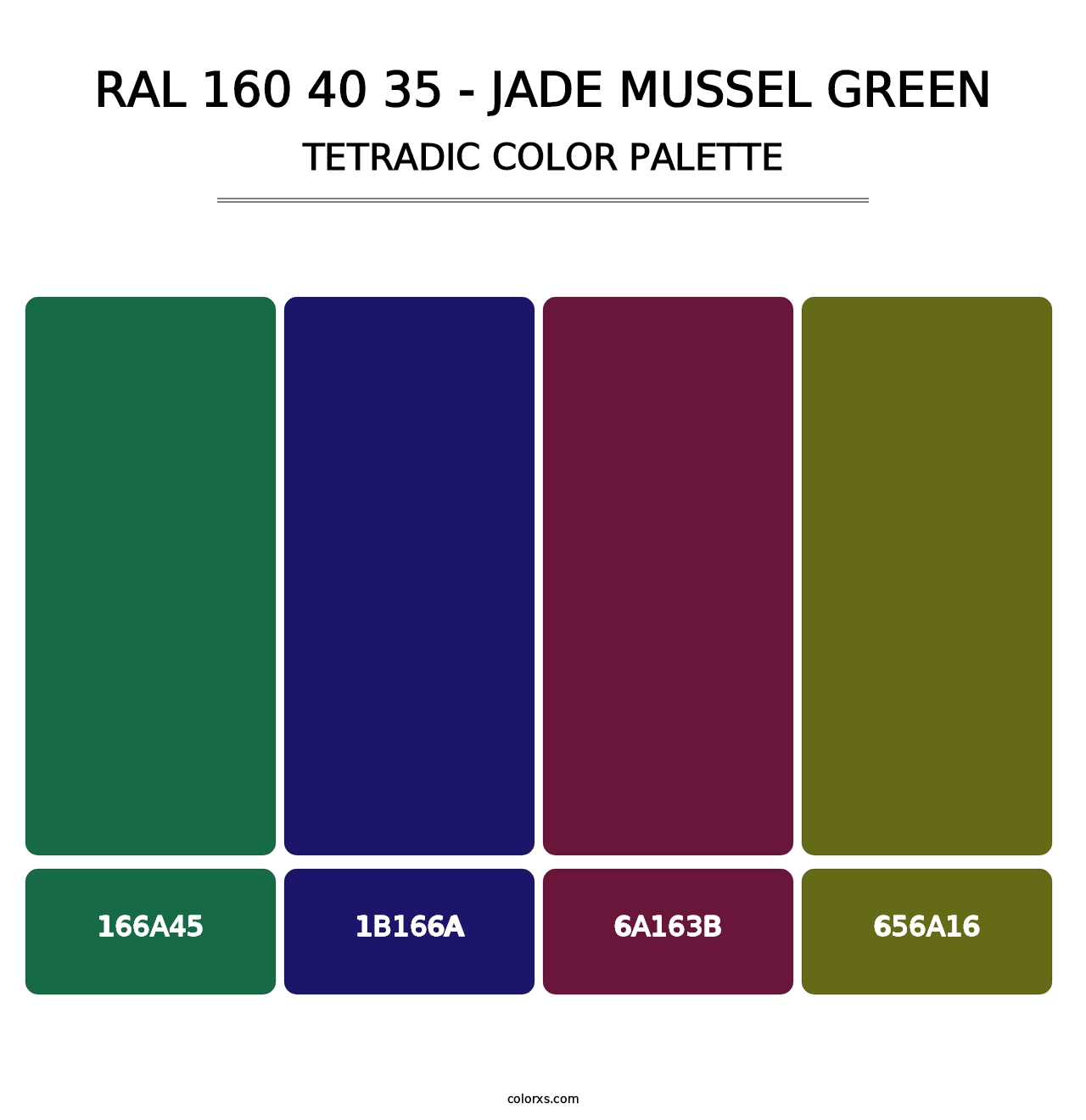 RAL 160 40 35 - Jade Mussel Green - Tetradic Color Palette