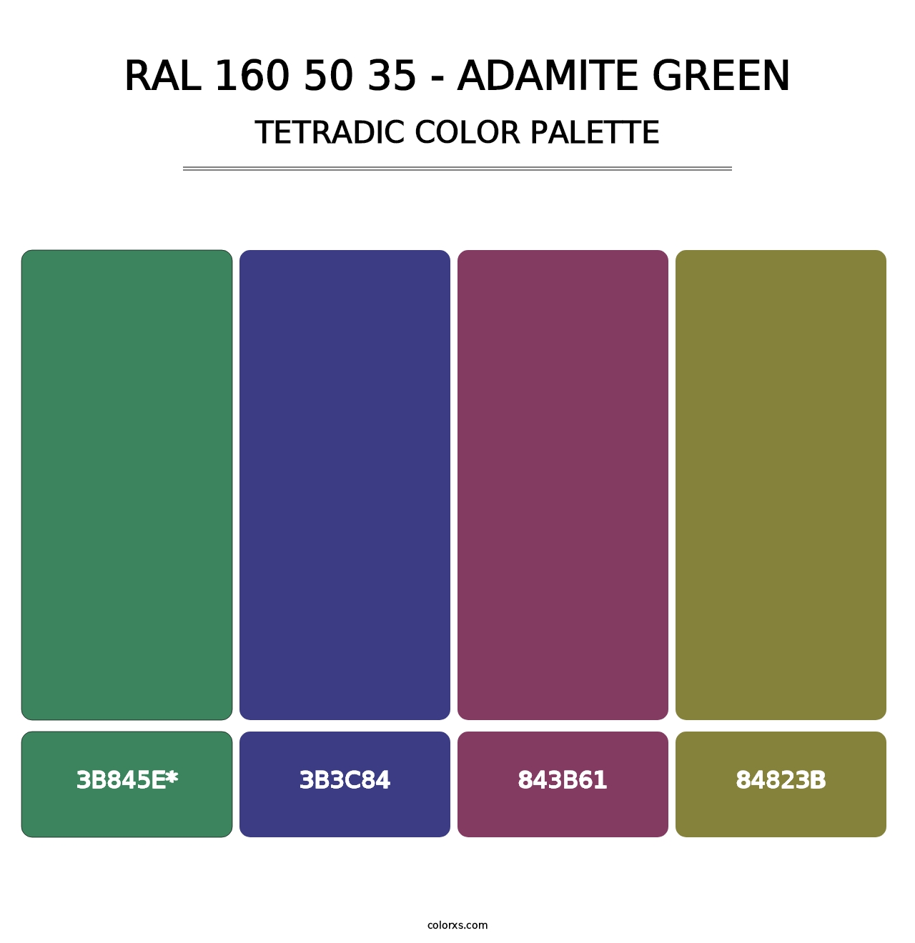 RAL 160 50 35 - Adamite Green - Tetradic Color Palette