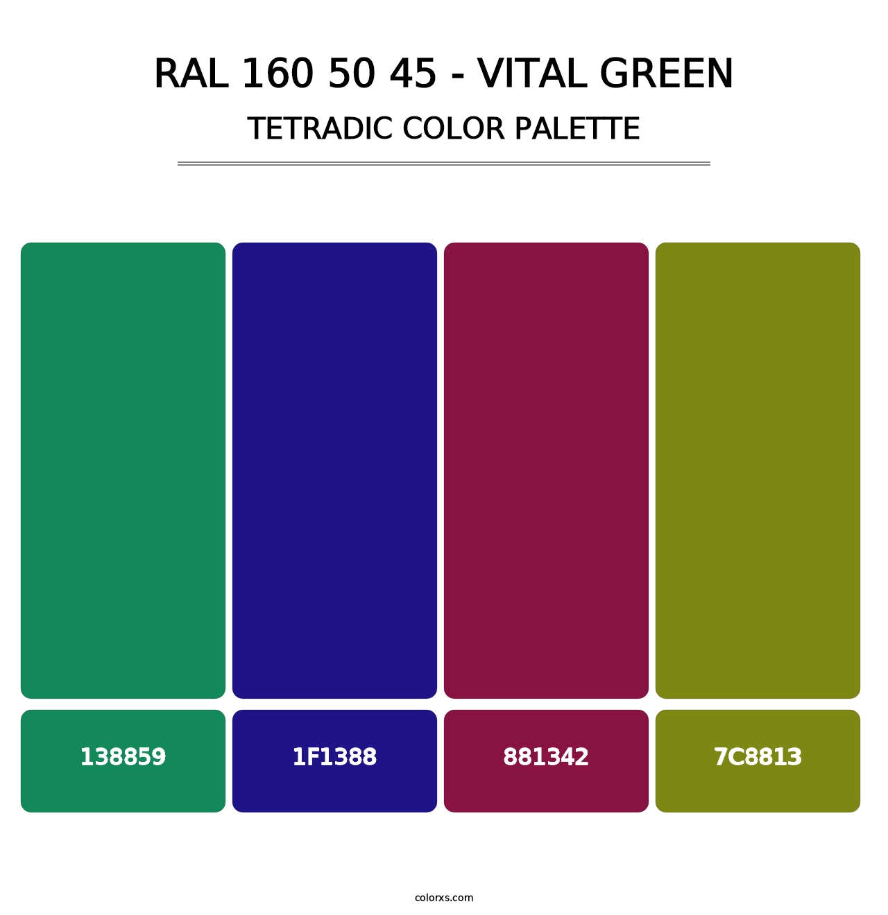 RAL 160 50 45 - Vital Green - Tetradic Color Palette