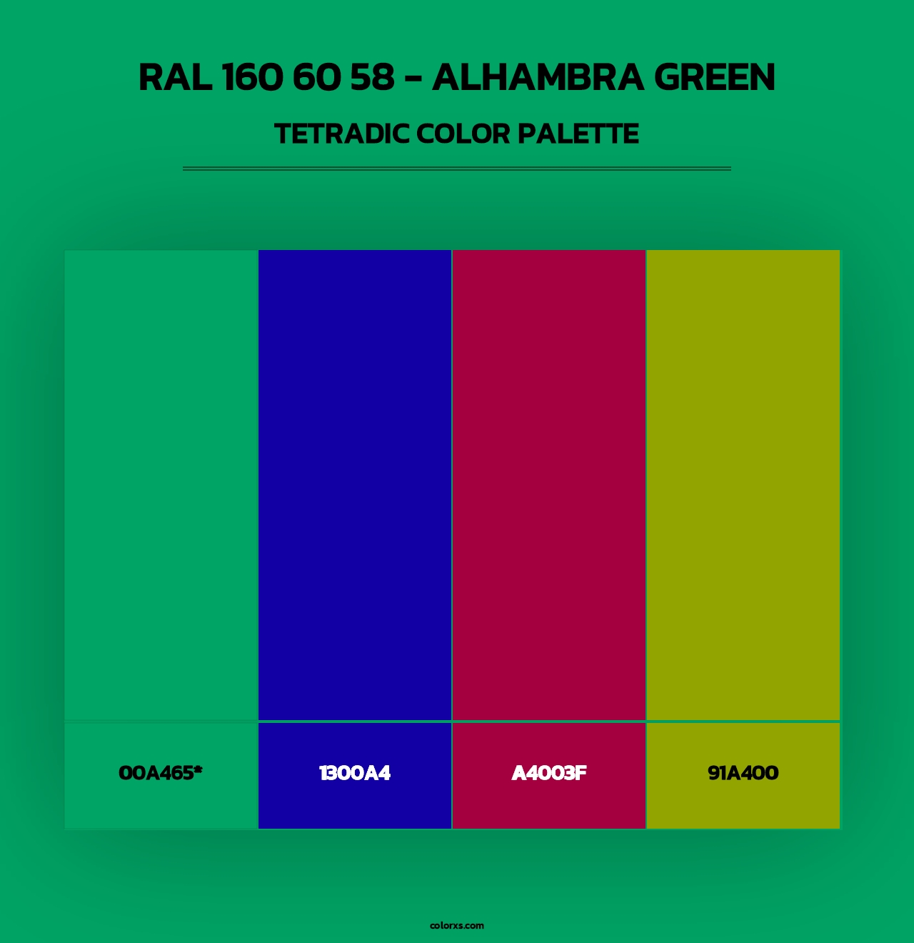 RAL 160 60 58 - Alhambra Green - Tetradic Color Palette