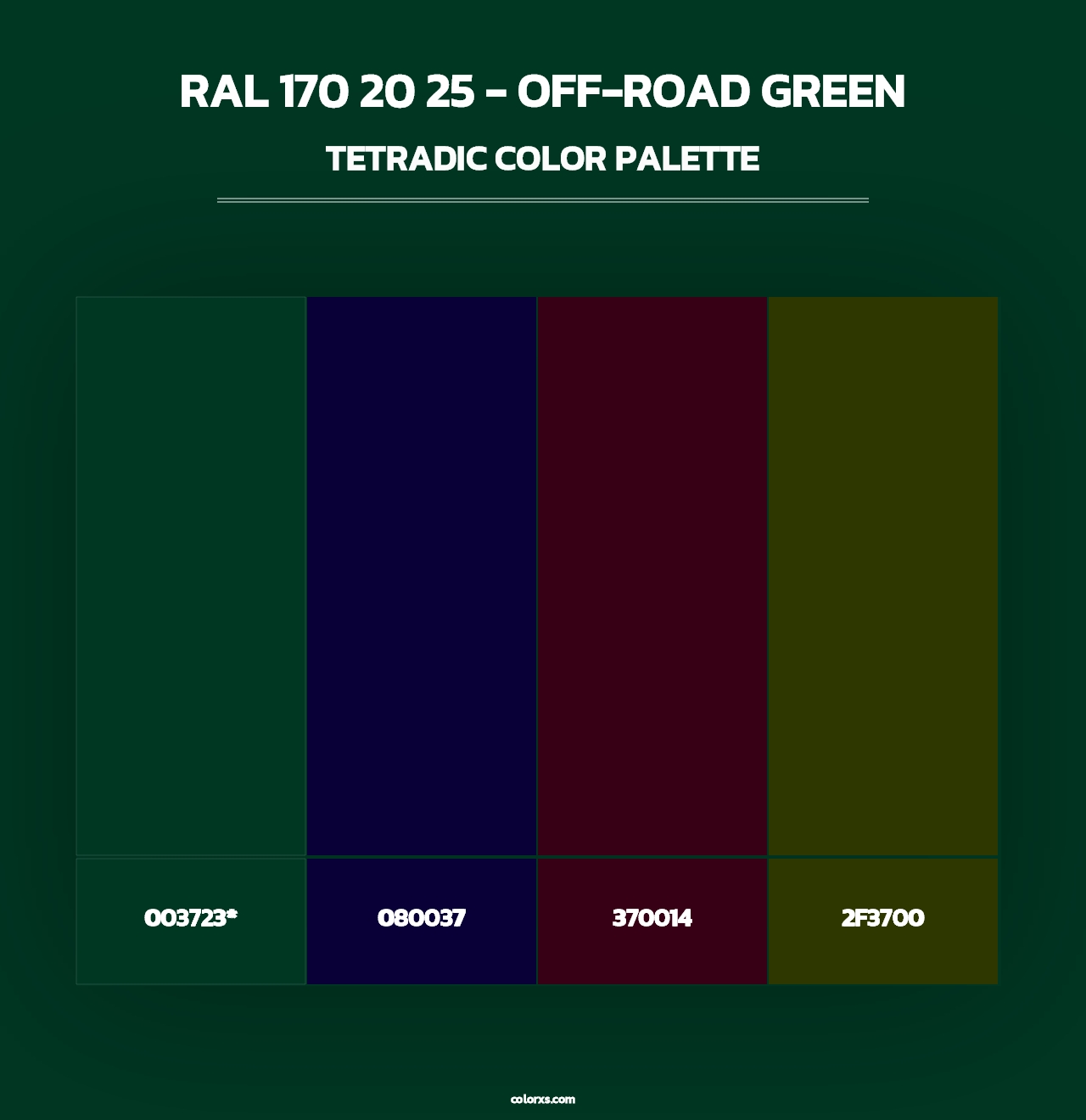 RAL 170 20 25 - Off-Road Green - Tetradic Color Palette