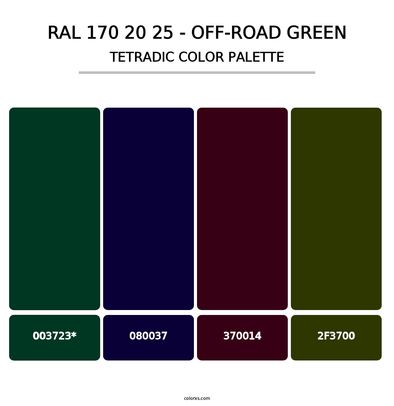 RAL 170 20 25 - Off-Road Green - Tetradic Color Palette