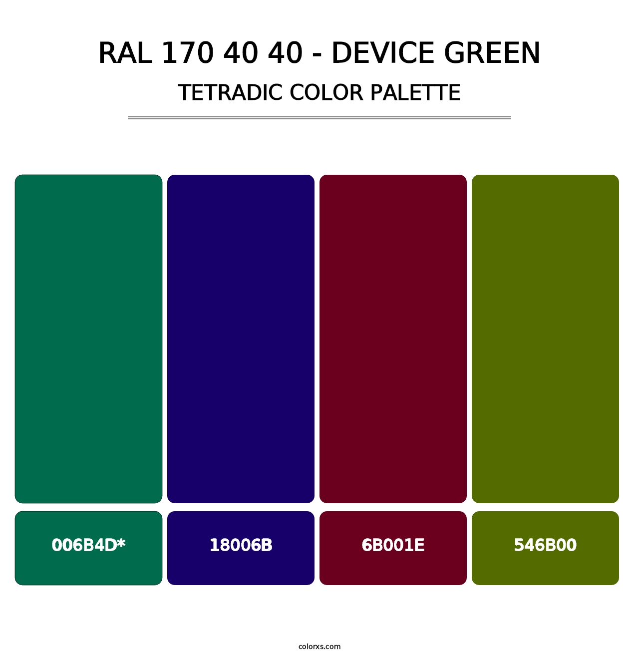 RAL 170 40 40 - Device Green - Tetradic Color Palette