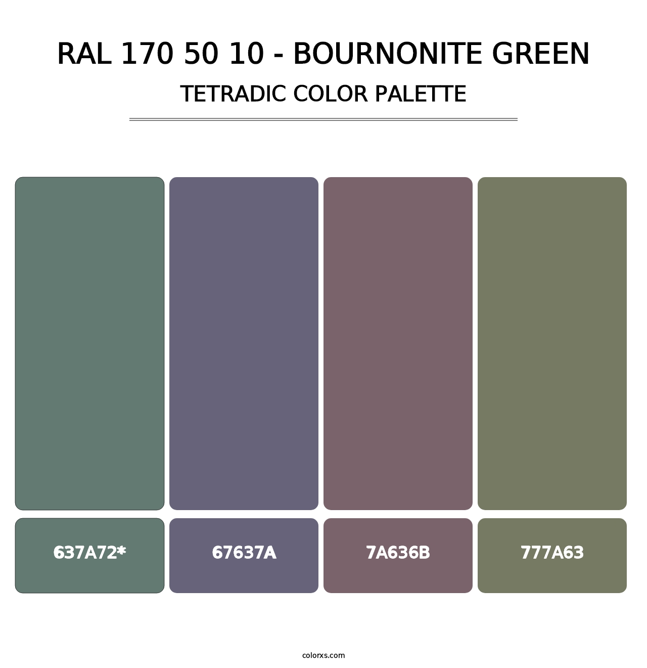RAL 170 50 10 - Bournonite Green - Tetradic Color Palette