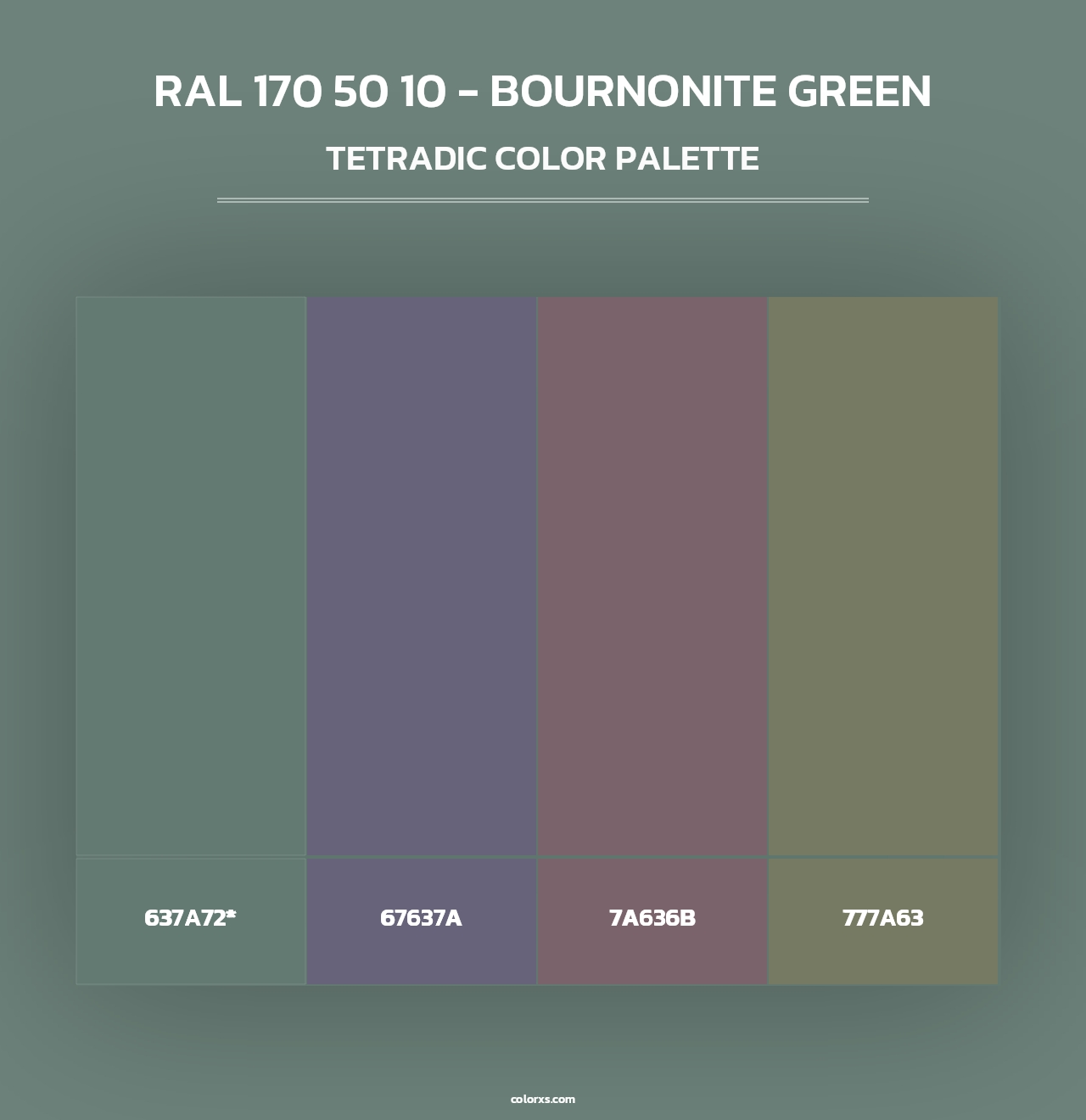 RAL 170 50 10 - Bournonite Green - Tetradic Color Palette