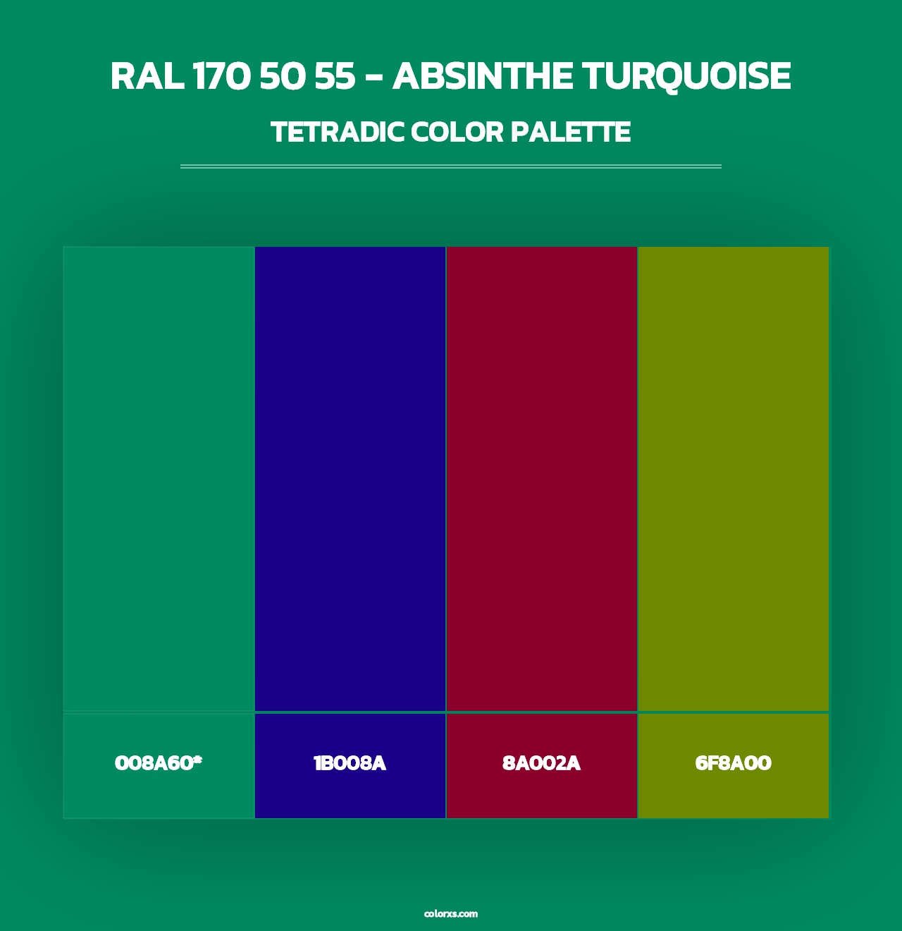 RAL 170 50 55 - Absinthe Turquoise - Tetradic Color Palette