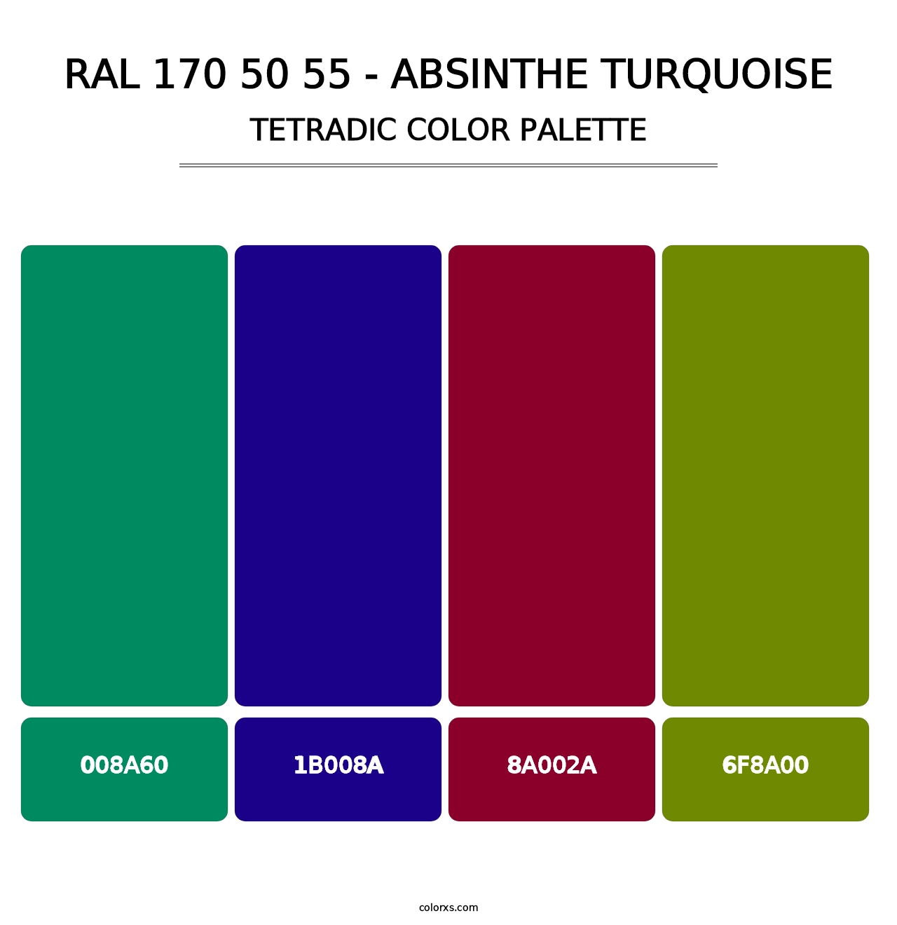 RAL 170 50 55 - Absinthe Turquoise - Tetradic Color Palette