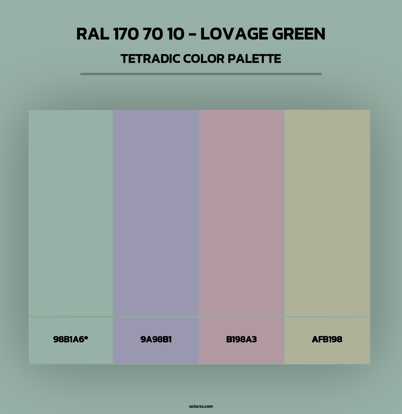 RAL 170 70 10 - Lovage Green - Tetradic Color Palette