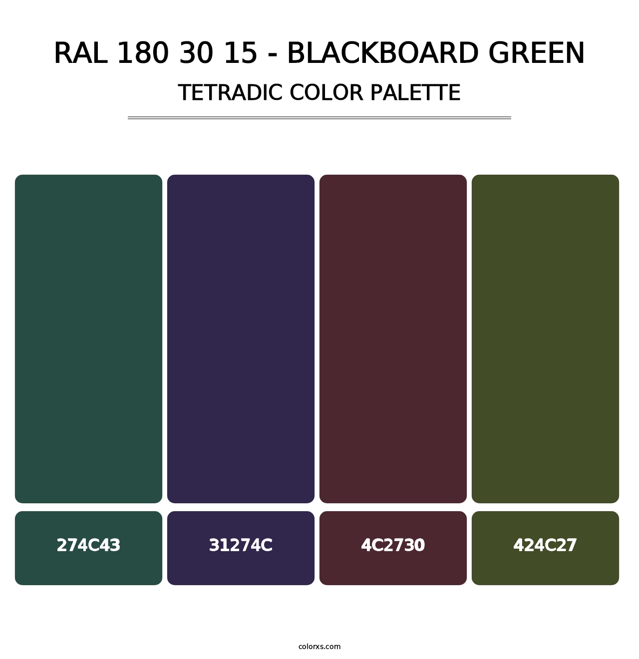 RAL 180 30 15 - Blackboard Green - Tetradic Color Palette