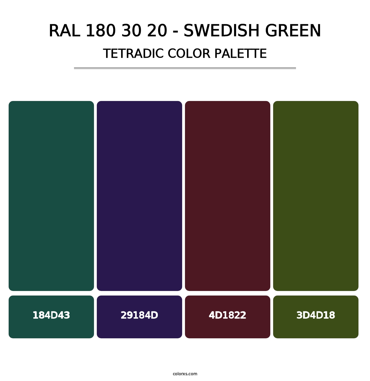 RAL 180 30 20 - Swedish Green - Tetradic Color Palette