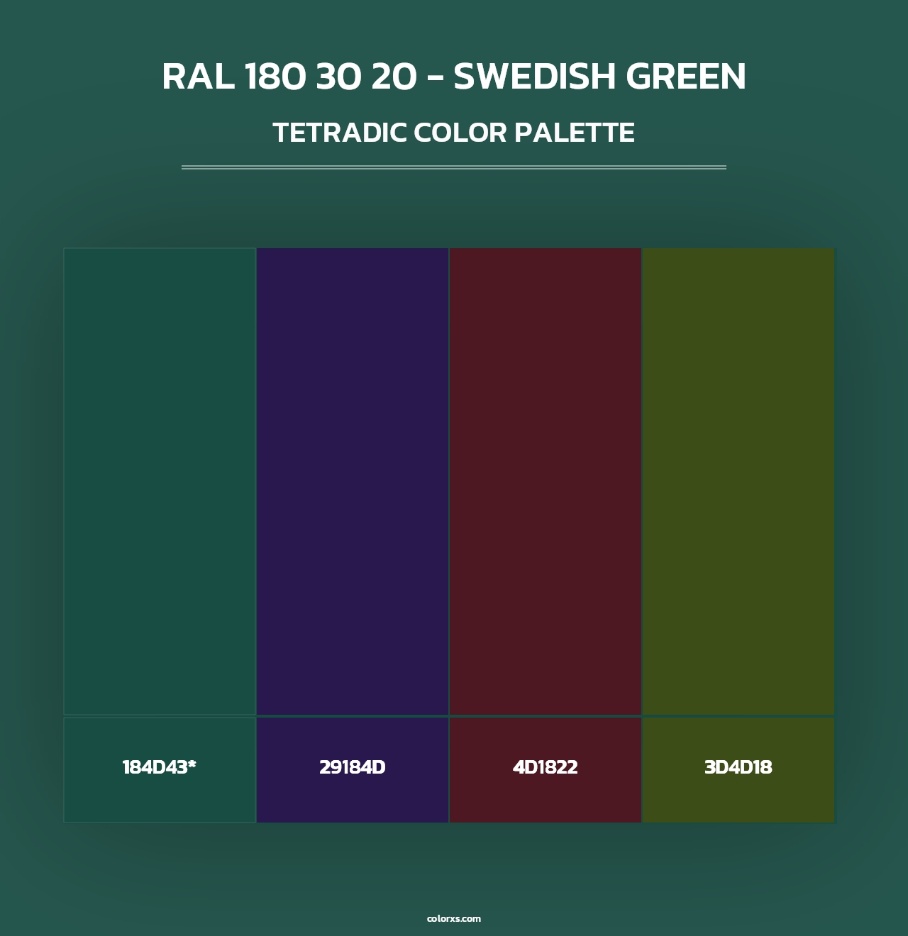 RAL 180 30 20 - Swedish Green - Tetradic Color Palette