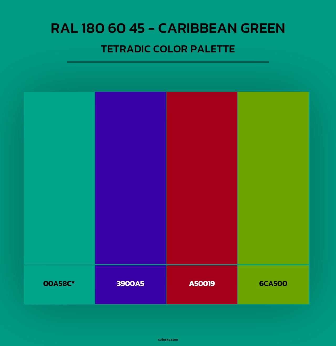 RAL 180 60 45 - Caribbean Green - Tetradic Color Palette