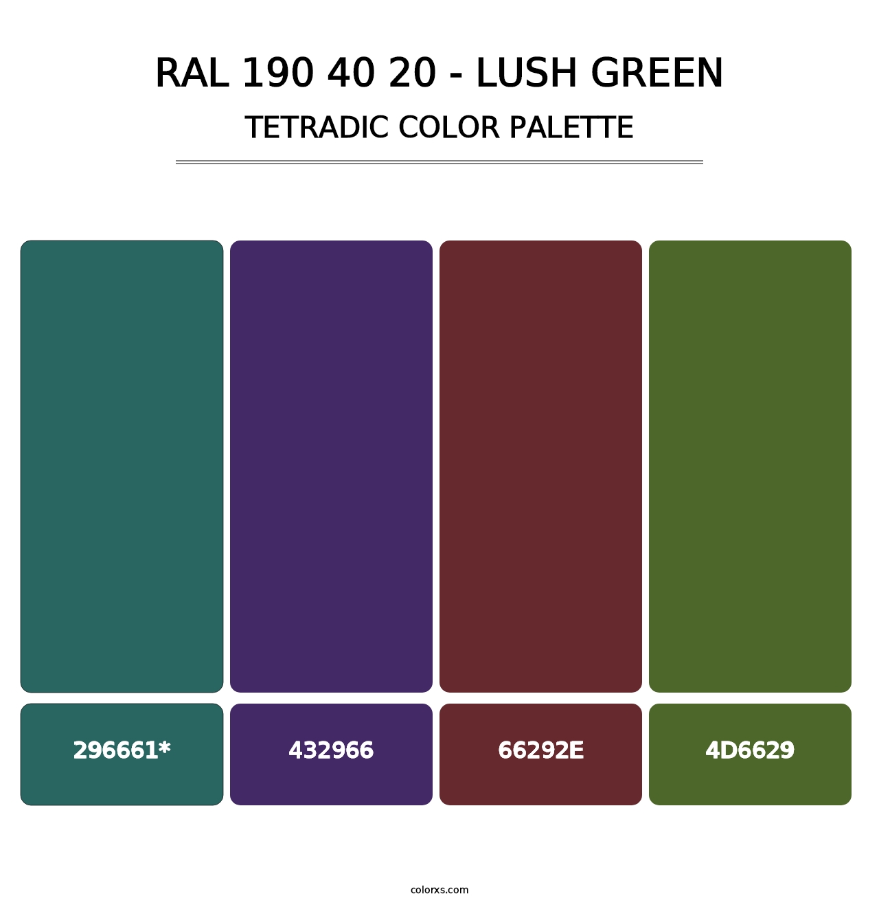 RAL 190 40 20 - Lush Green - Tetradic Color Palette