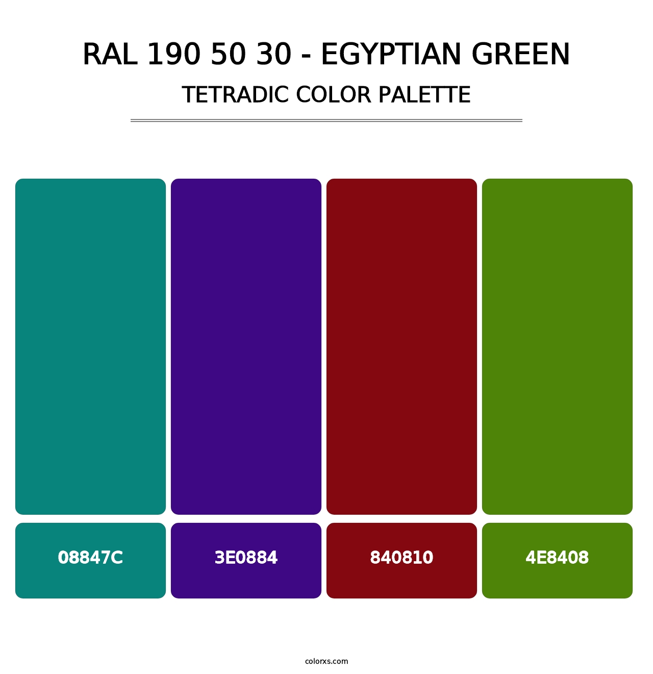 RAL 190 50 30 - Egyptian Green - Tetradic Color Palette