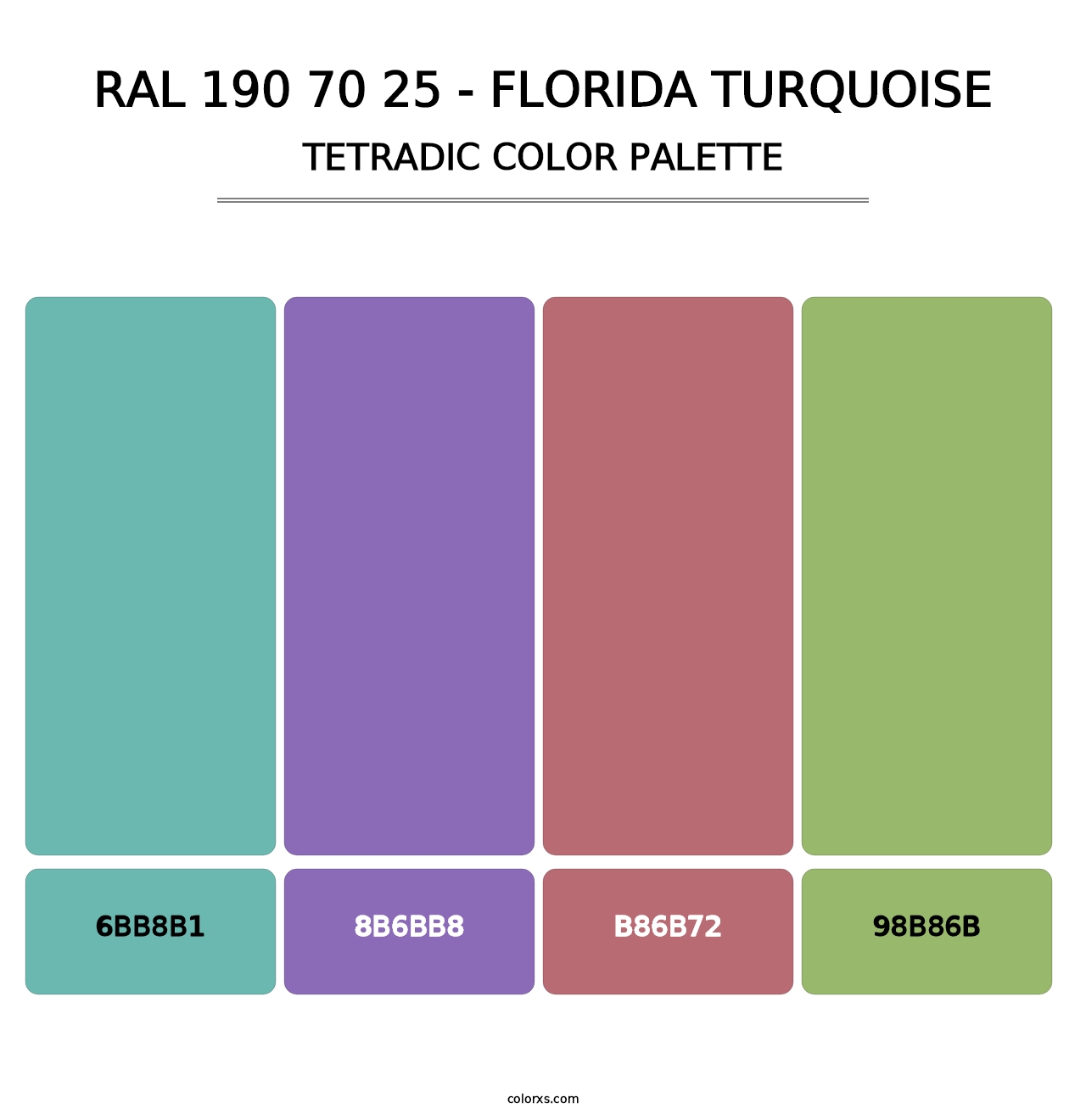 RAL 190 70 25 - Florida Turquoise - Tetradic Color Palette