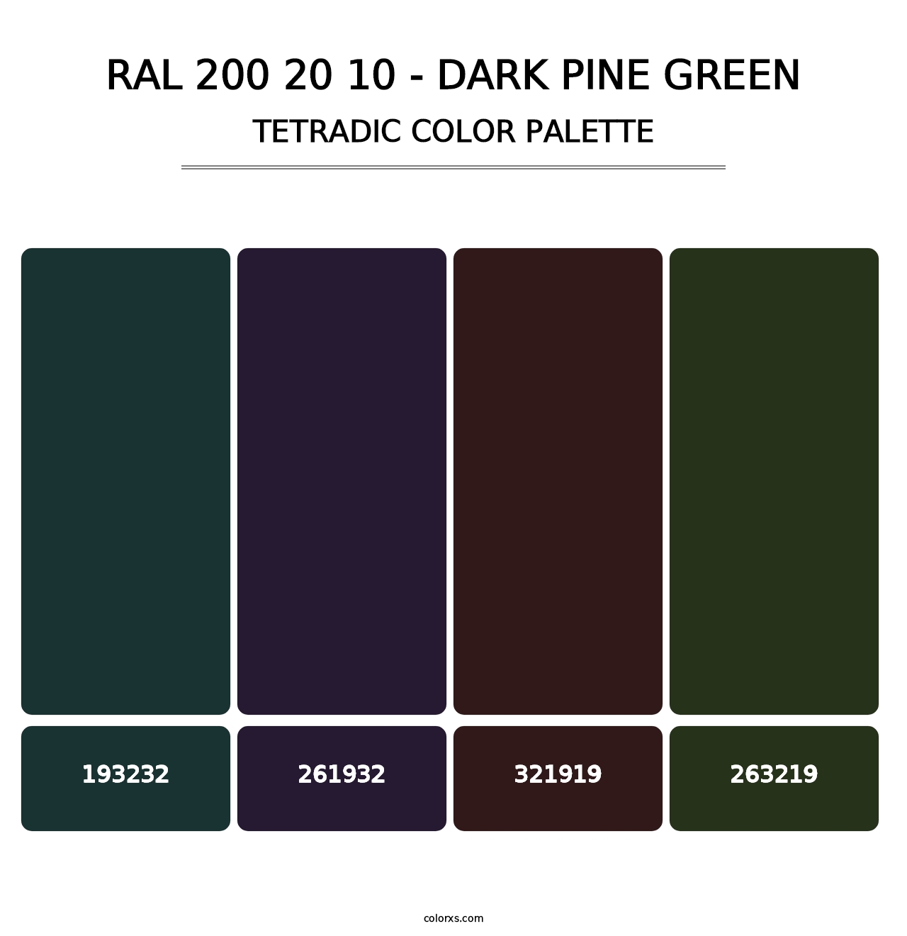 RAL 200 20 10 - Dark Pine Green - Tetradic Color Palette