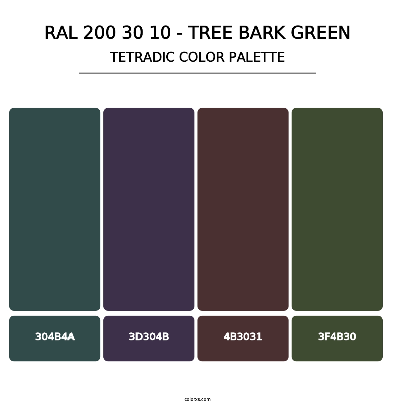 RAL 200 30 10 - Tree Bark Green - Tetradic Color Palette