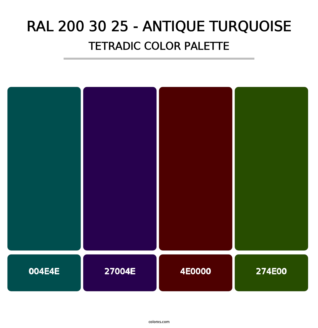 RAL 200 30 25 - Antique Turquoise - Tetradic Color Palette