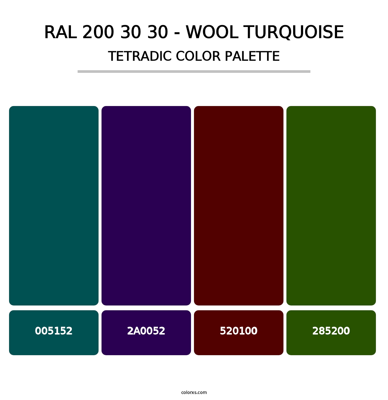 RAL 200 30 30 - Wool Turquoise - Tetradic Color Palette