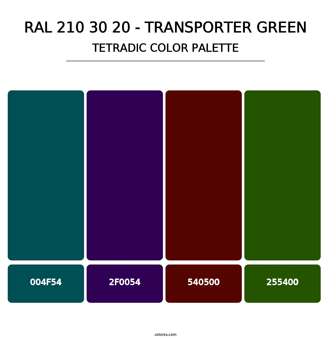 RAL 210 30 20 - Transporter Green - Tetradic Color Palette