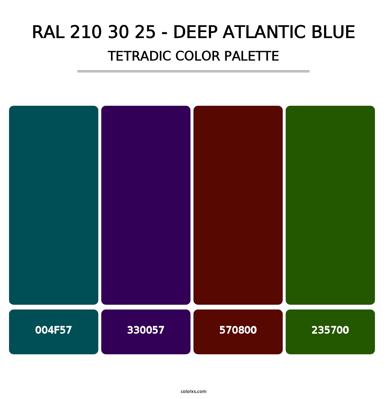 RAL 210 30 25 - Deep Atlantic Blue - Tetradic Color Palette