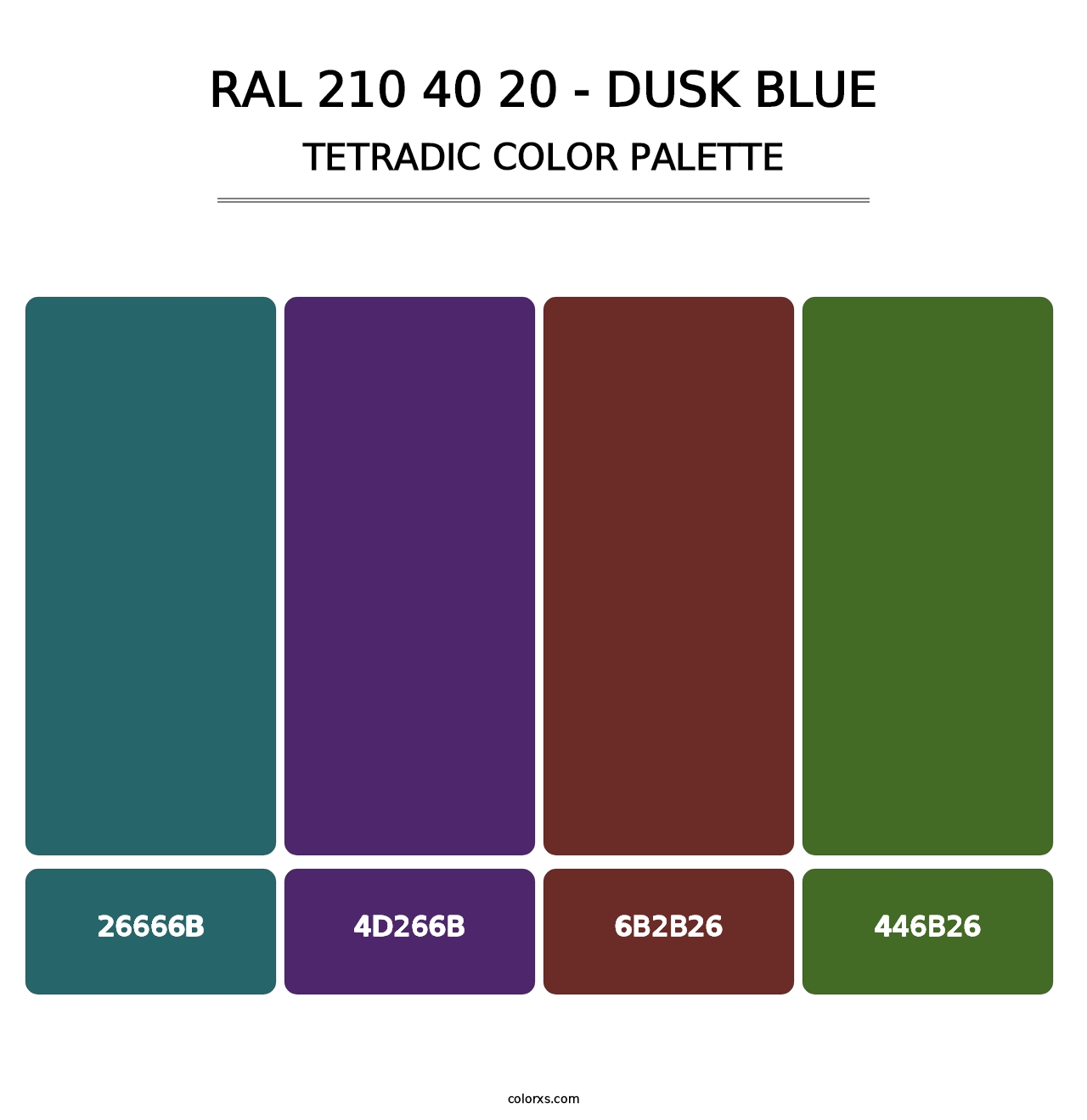 RAL 210 40 20 - Dusk Blue - Tetradic Color Palette