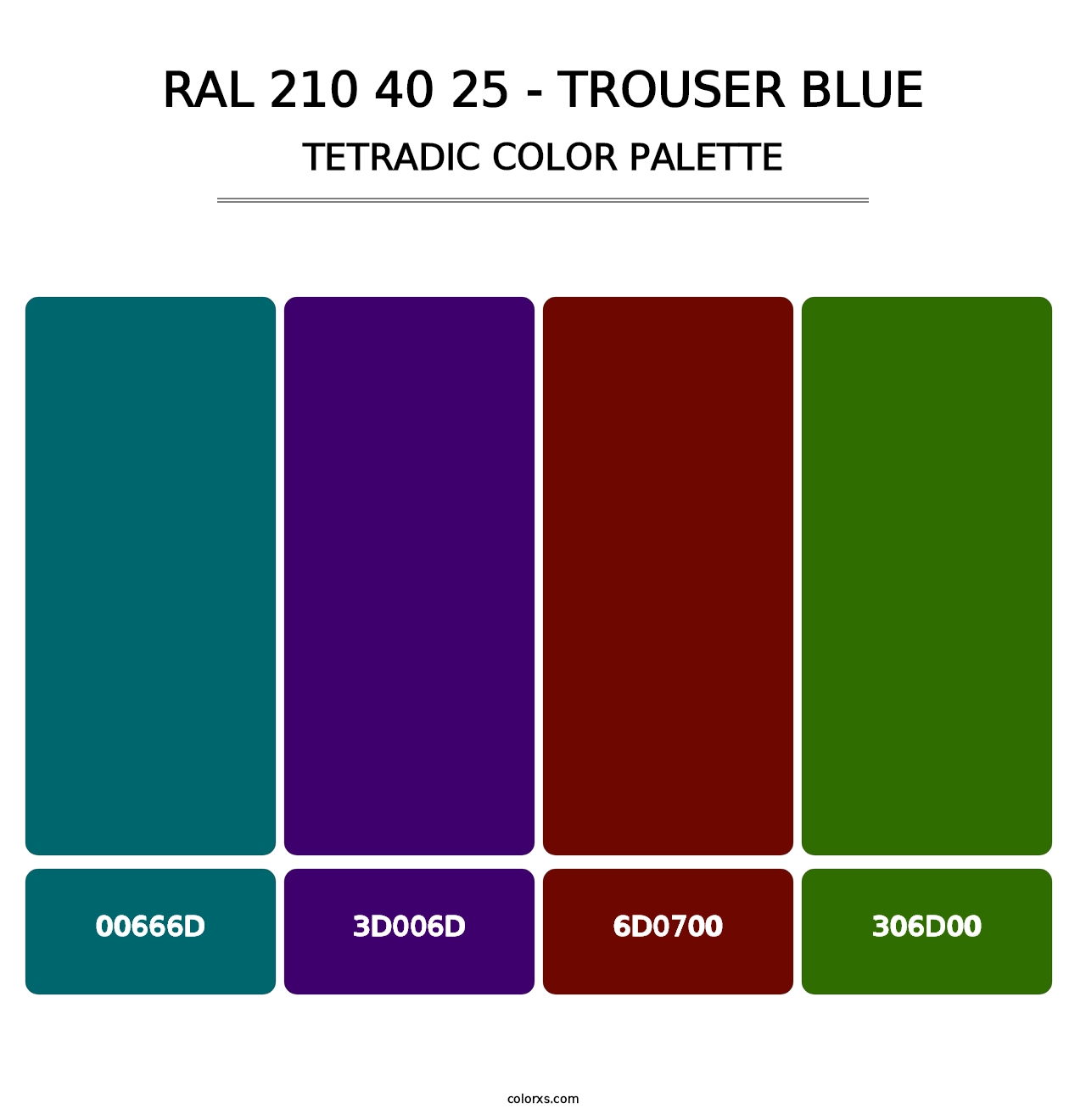 RAL 210 40 25 - Trouser Blue - Tetradic Color Palette