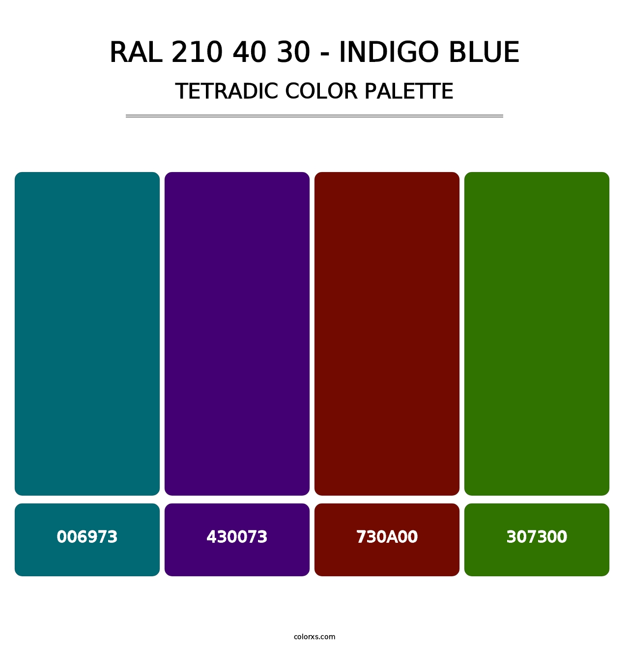 RAL 210 40 30 - Indigo Blue - Tetradic Color Palette