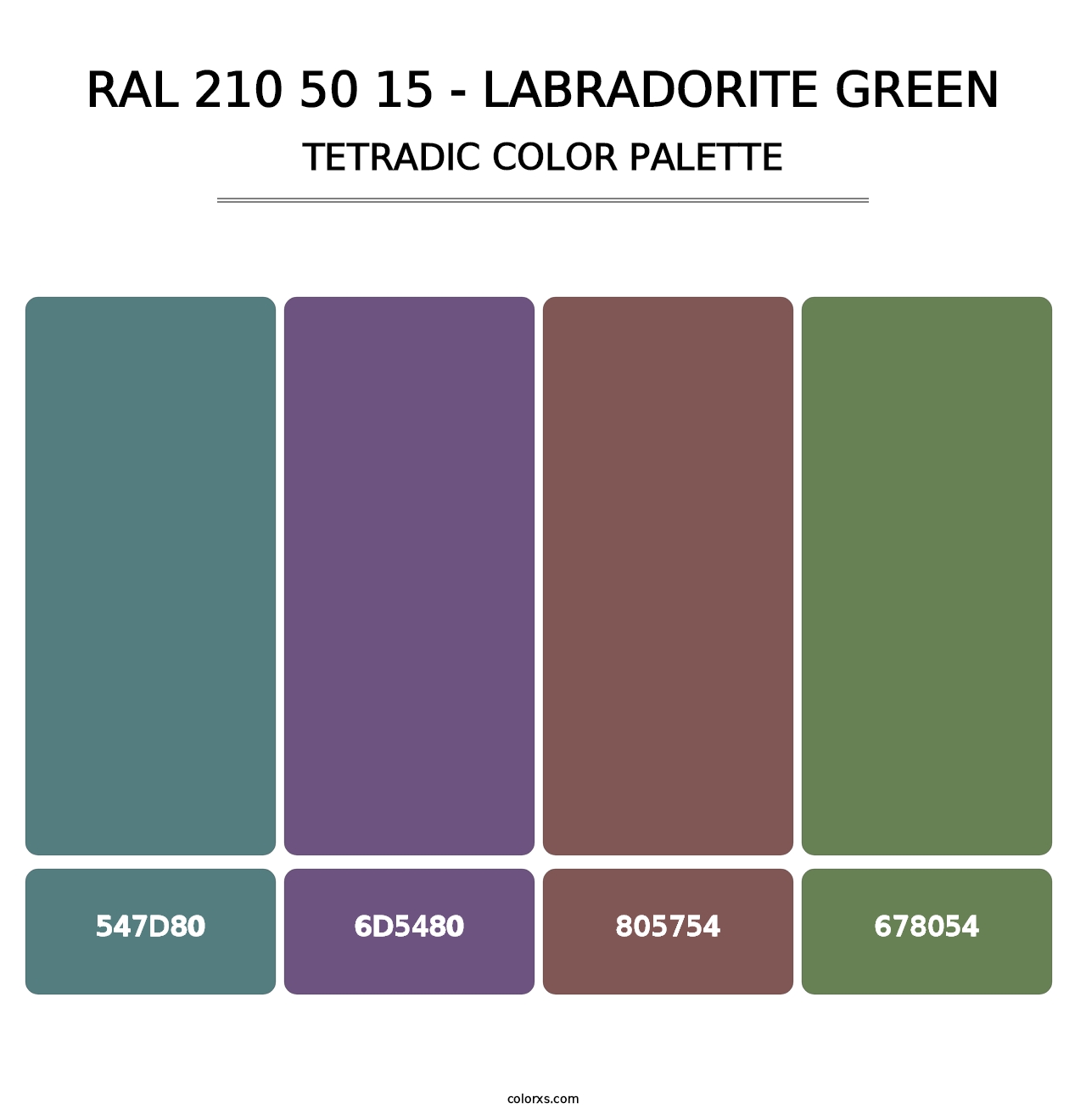 RAL 210 50 15 - Labradorite Green - Tetradic Color Palette
