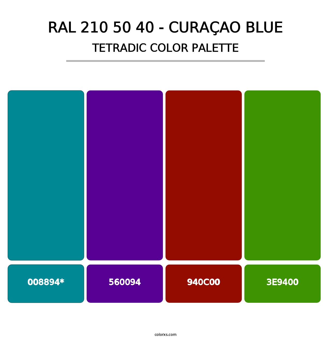 RAL 210 50 40 - Curaçao Blue - Tetradic Color Palette