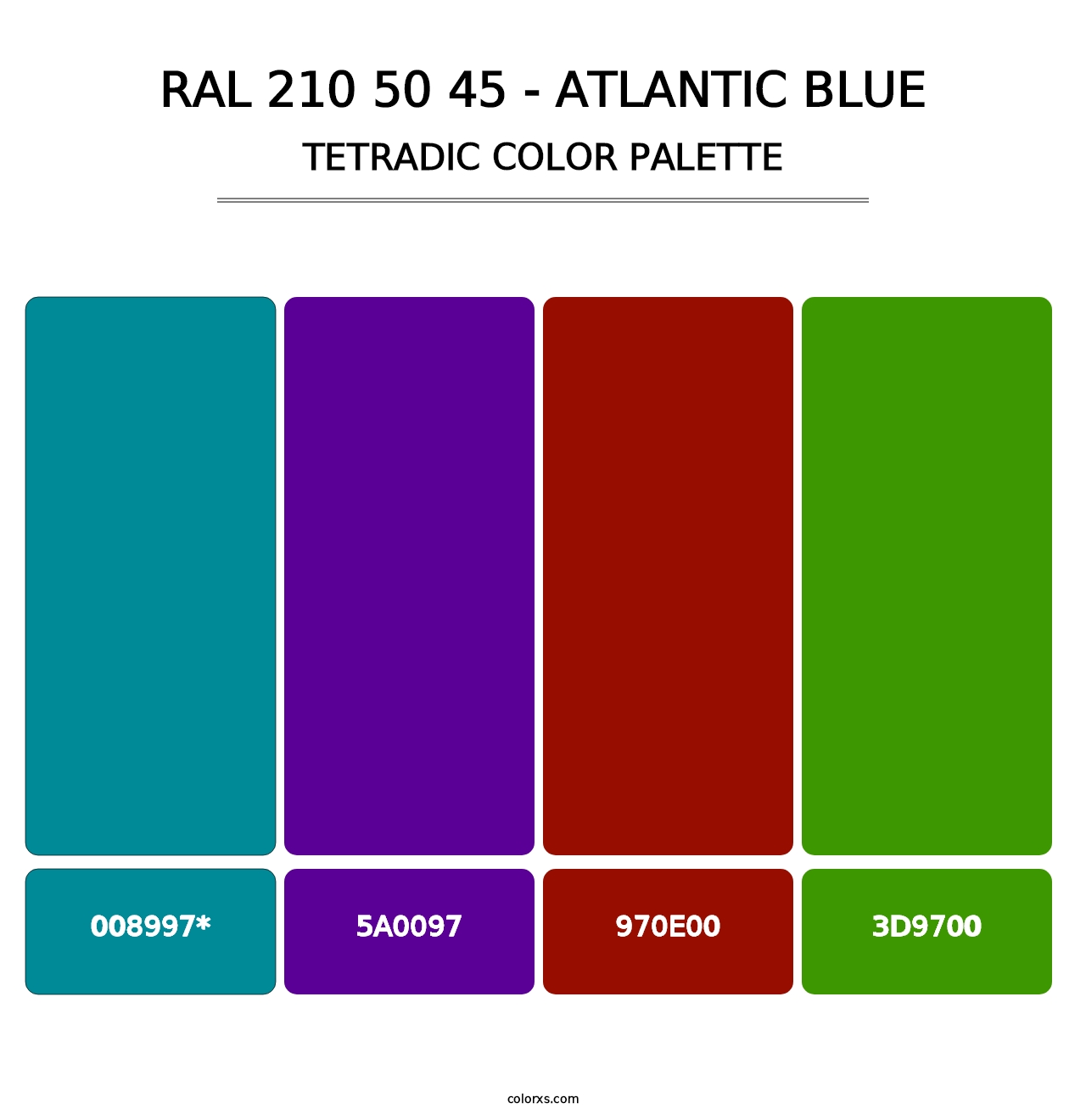 RAL 210 50 45 - Atlantic Blue - Tetradic Color Palette
