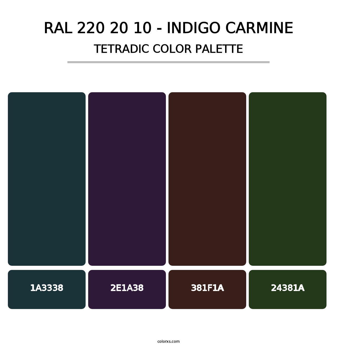 RAL 220 20 10 - Indigo Carmine - Tetradic Color Palette