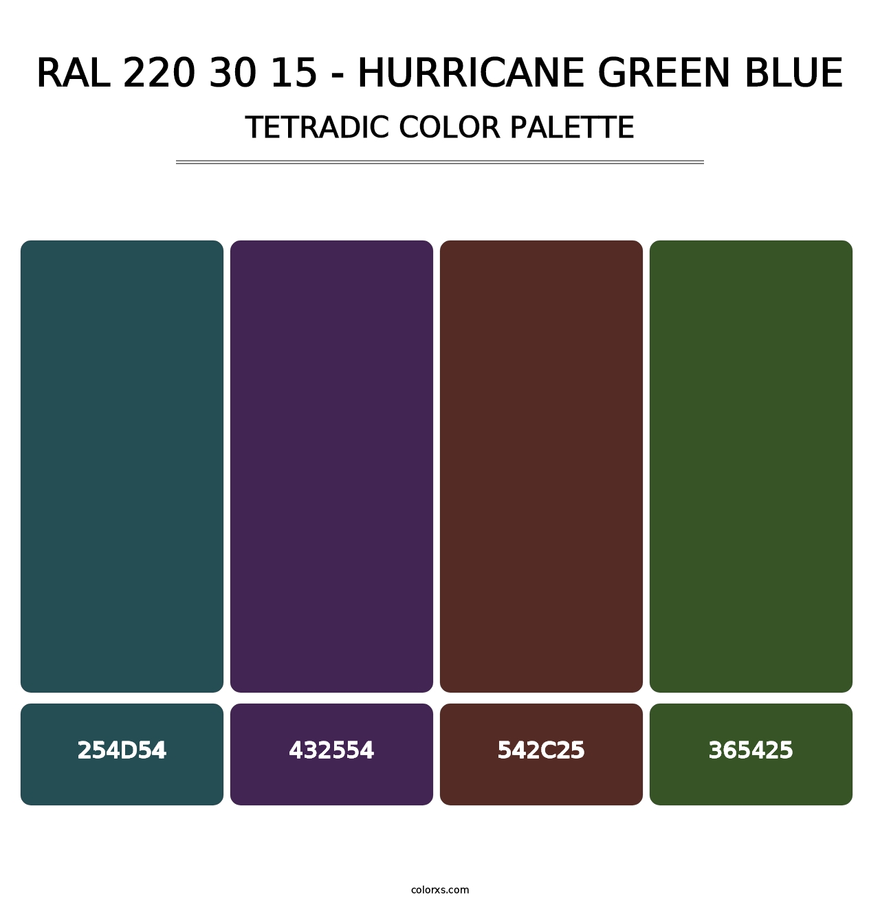 RAL 220 30 15 - Hurricane Green Blue - Tetradic Color Palette