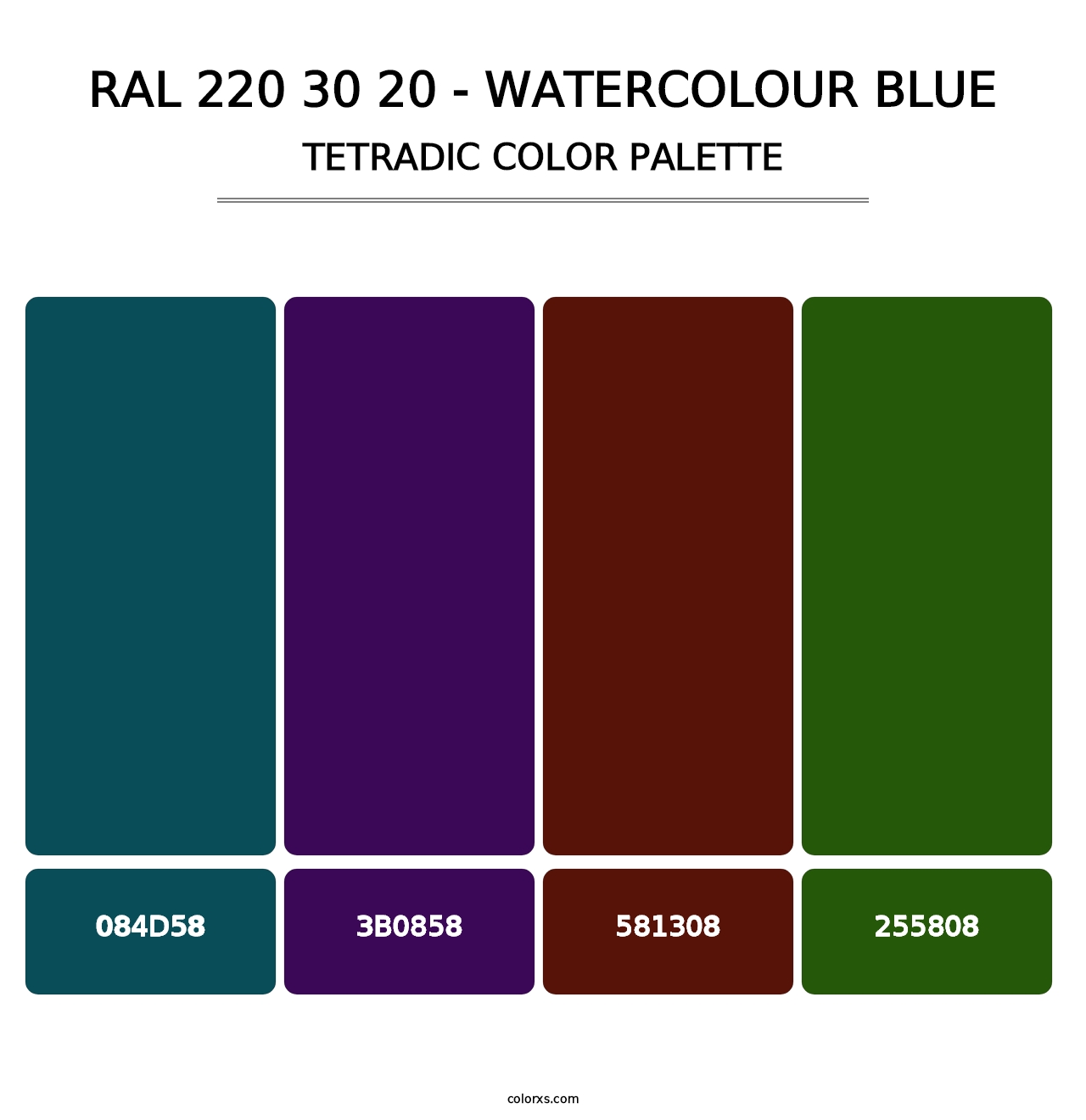 RAL 220 30 20 - Watercolour Blue - Tetradic Color Palette