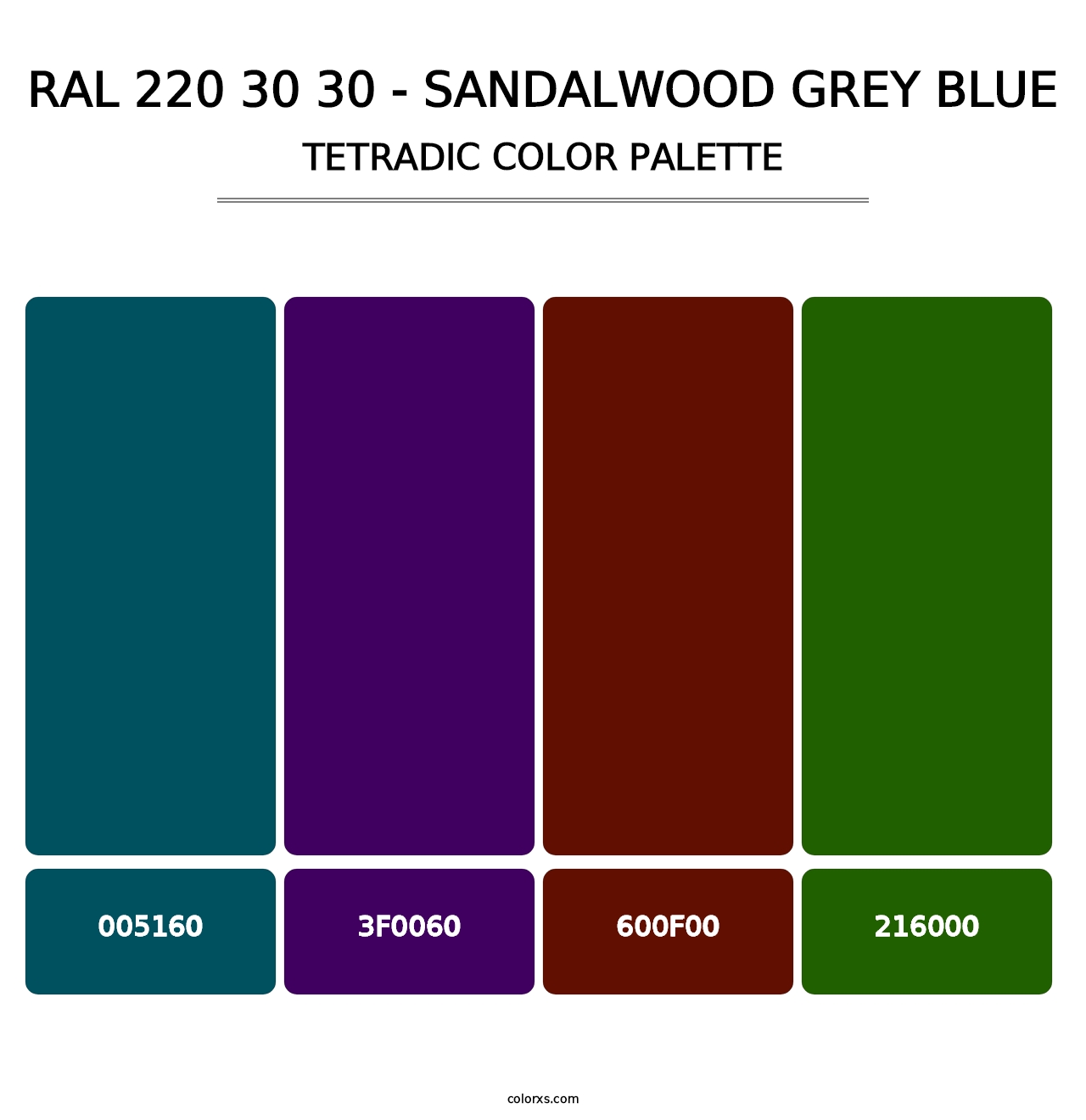 RAL 220 30 30 - Sandalwood Grey Blue - Tetradic Color Palette