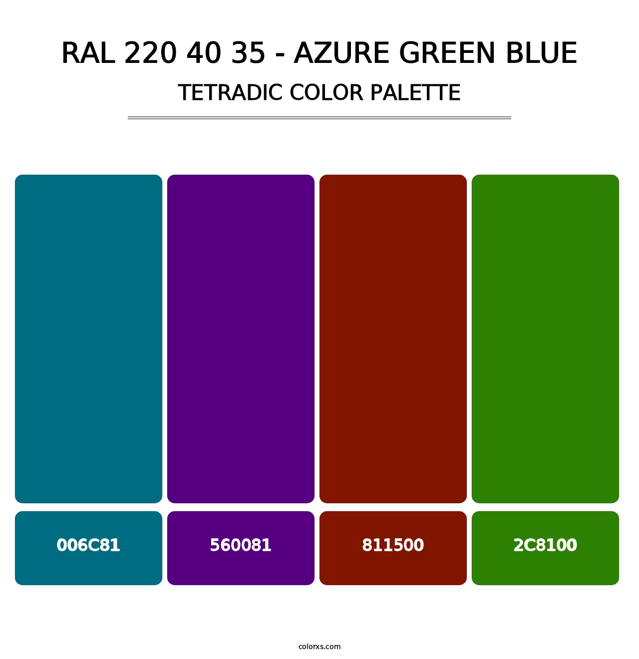 RAL 220 40 35 - Azure Green Blue - Tetradic Color Palette