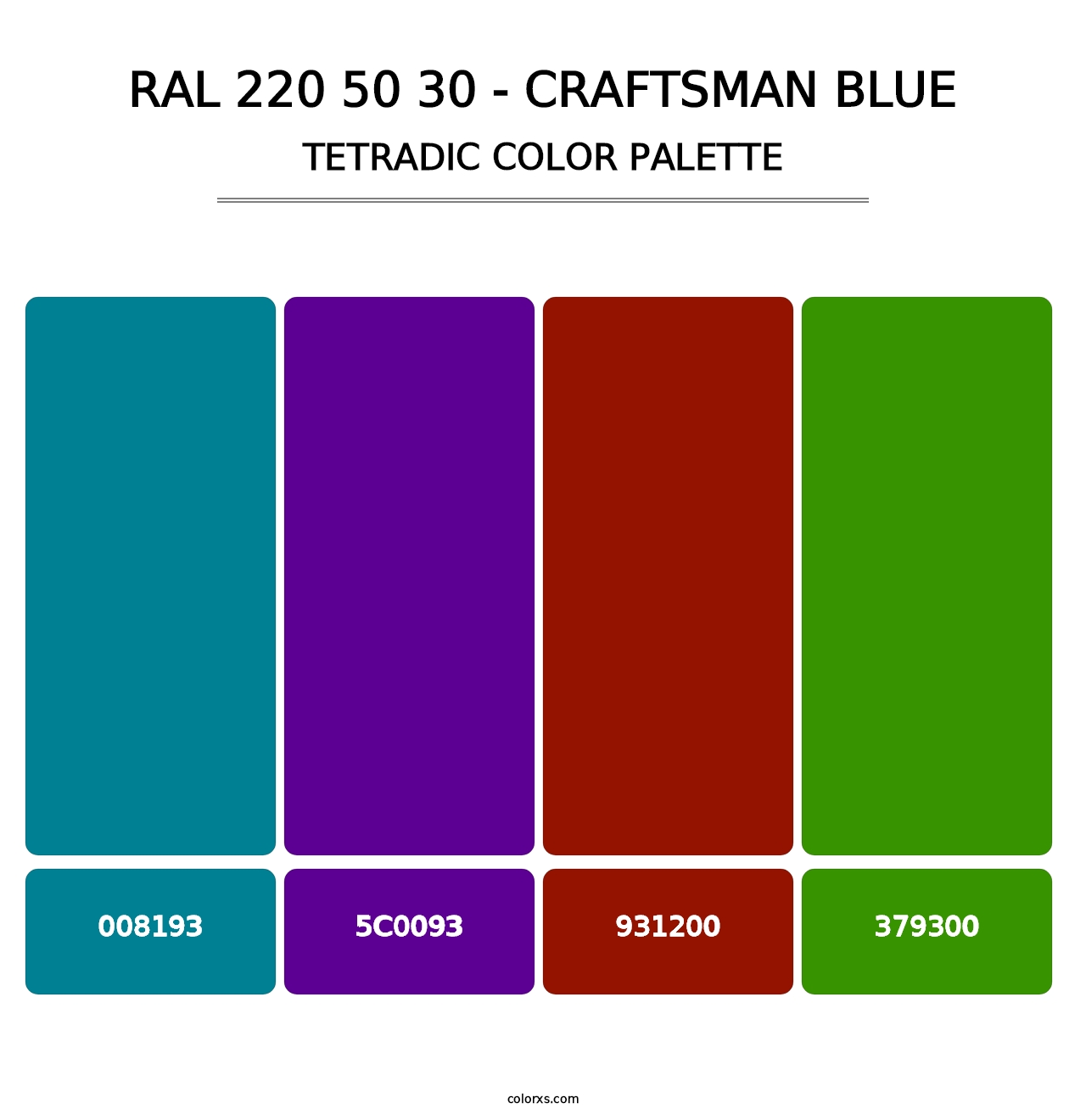 RAL 220 50 30 - Craftsman Blue - Tetradic Color Palette