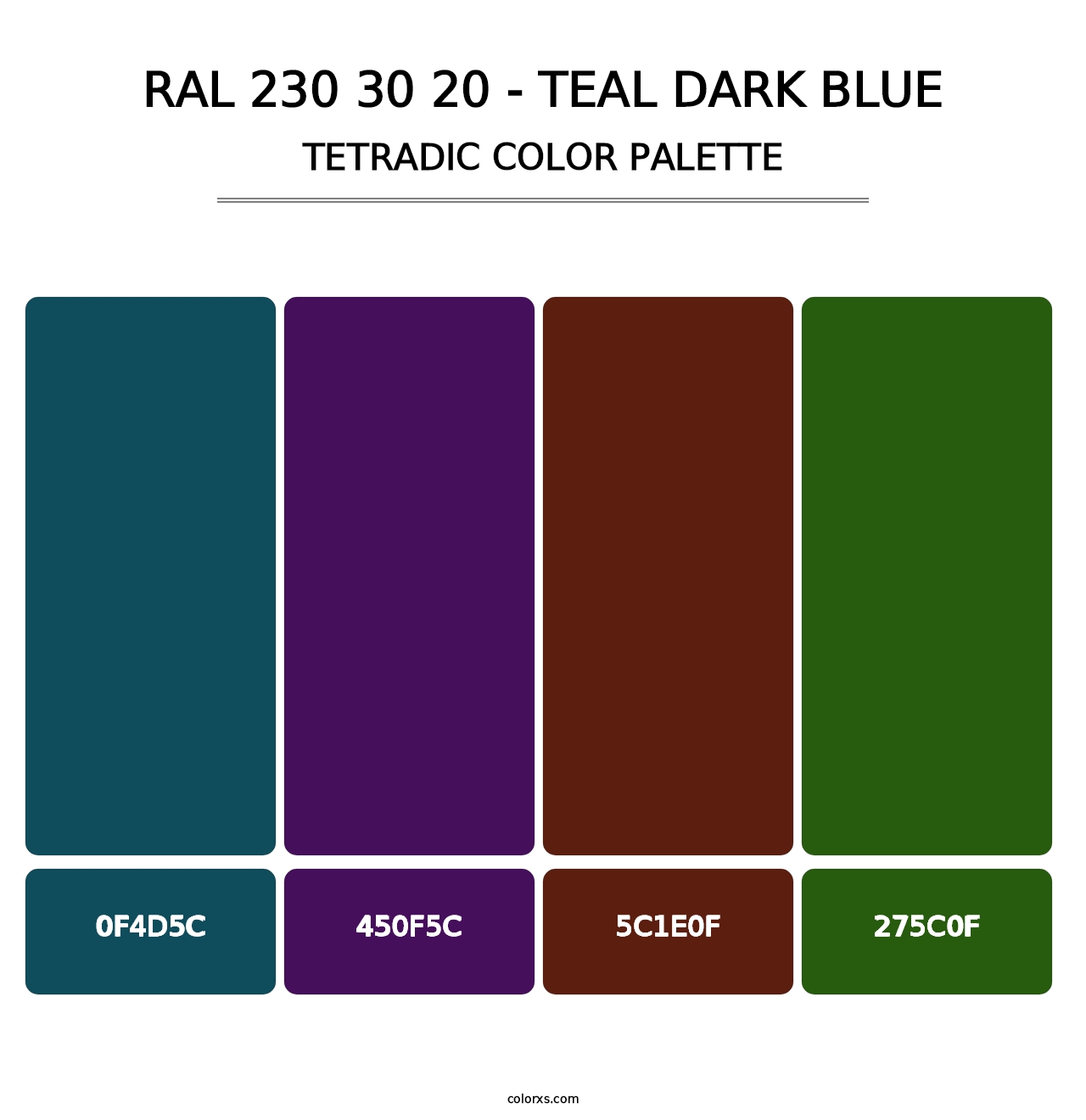 RAL 230 30 20 - Teal Dark Blue - Tetradic Color Palette