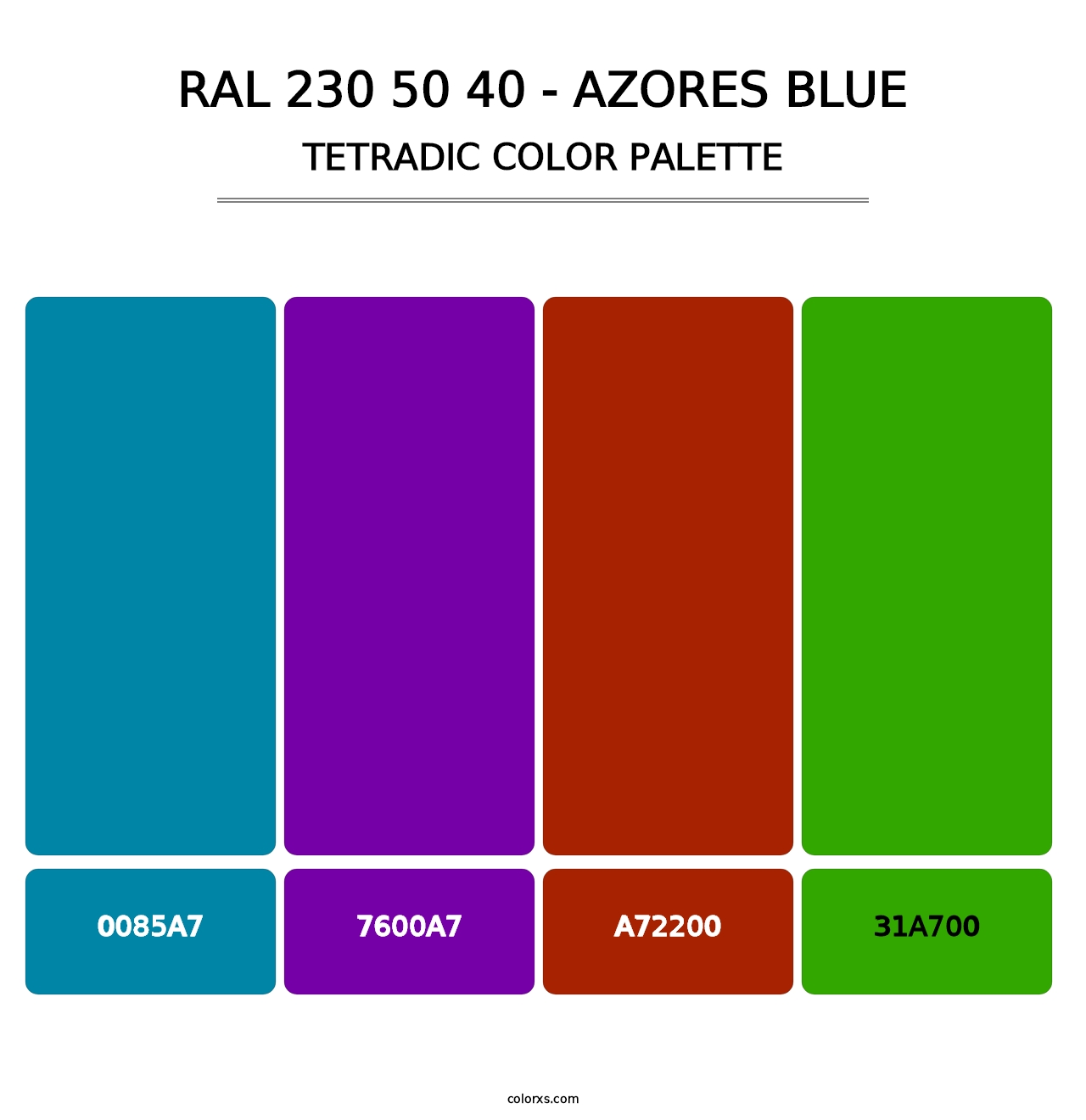RAL 230 50 40 - Azores Blue - Tetradic Color Palette