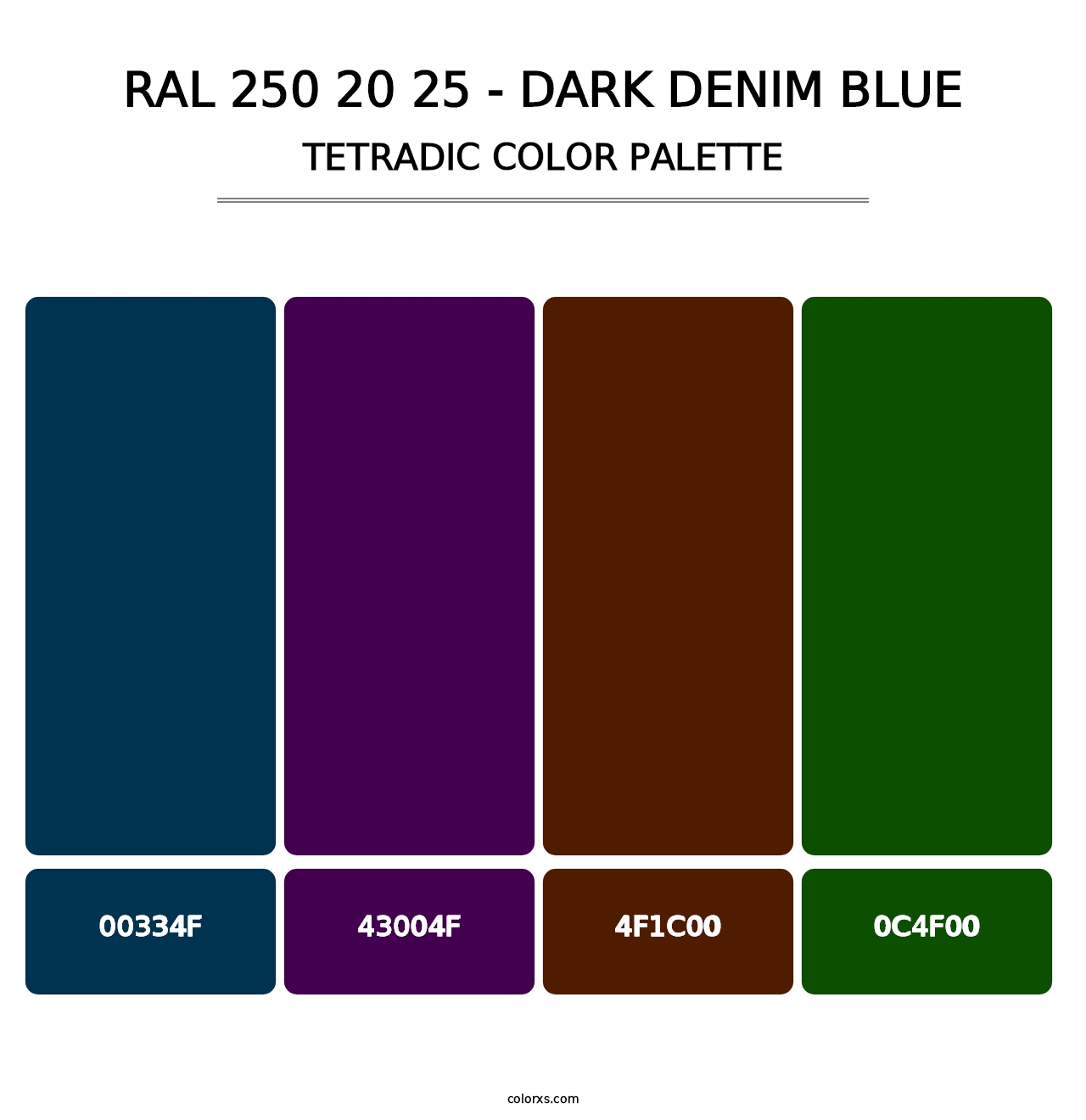 RAL 250 20 25 - Dark Denim Blue - Tetradic Color Palette