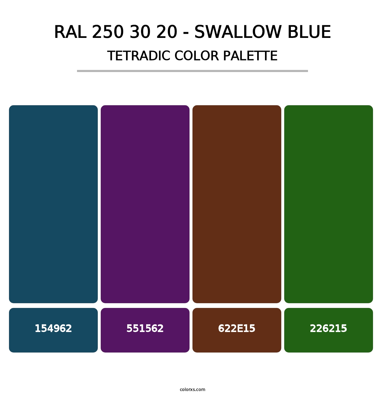 RAL 250 30 20 - Swallow Blue - Tetradic Color Palette