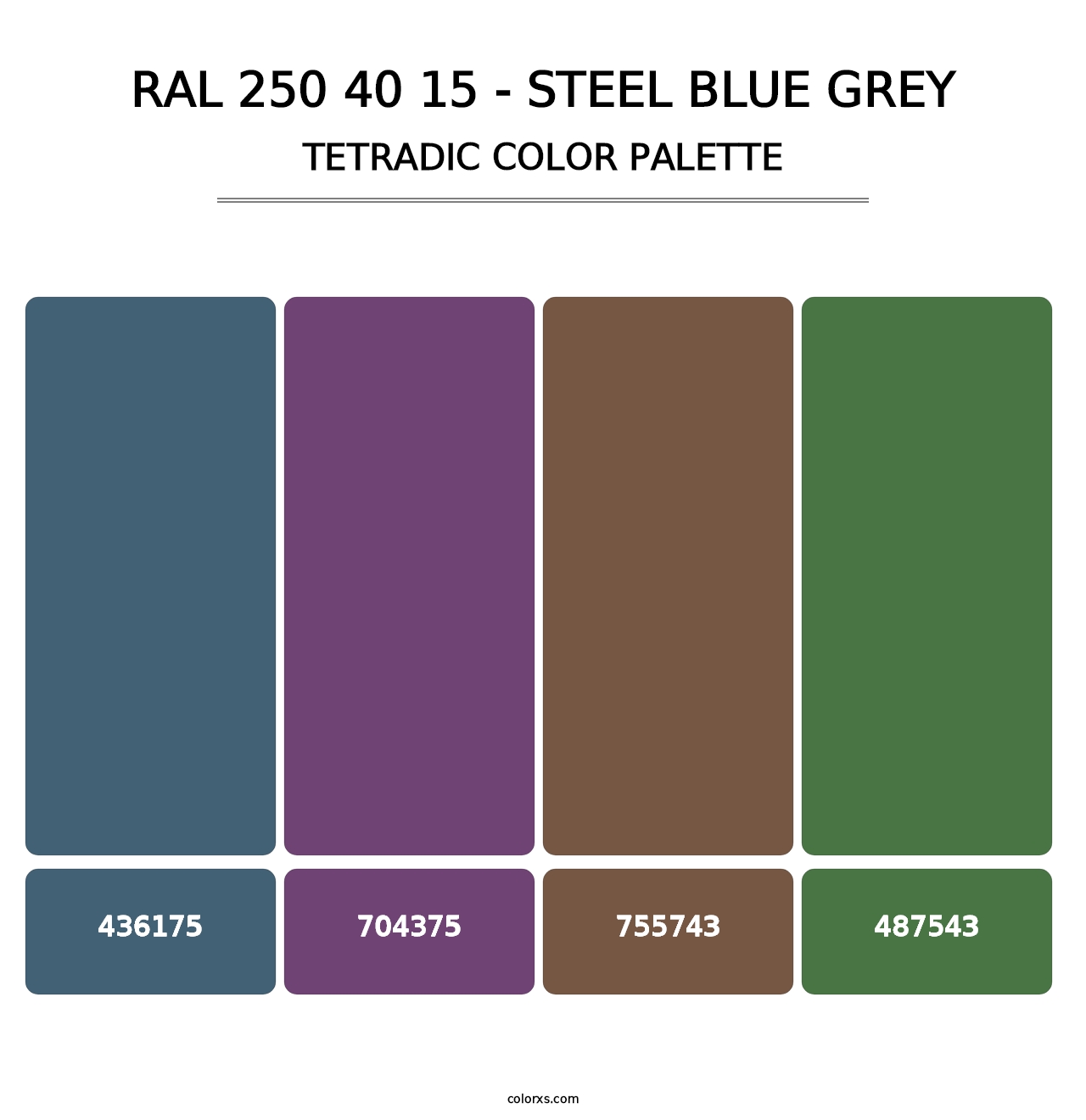 RAL 250 40 15 - Steel Blue Grey - Tetradic Color Palette