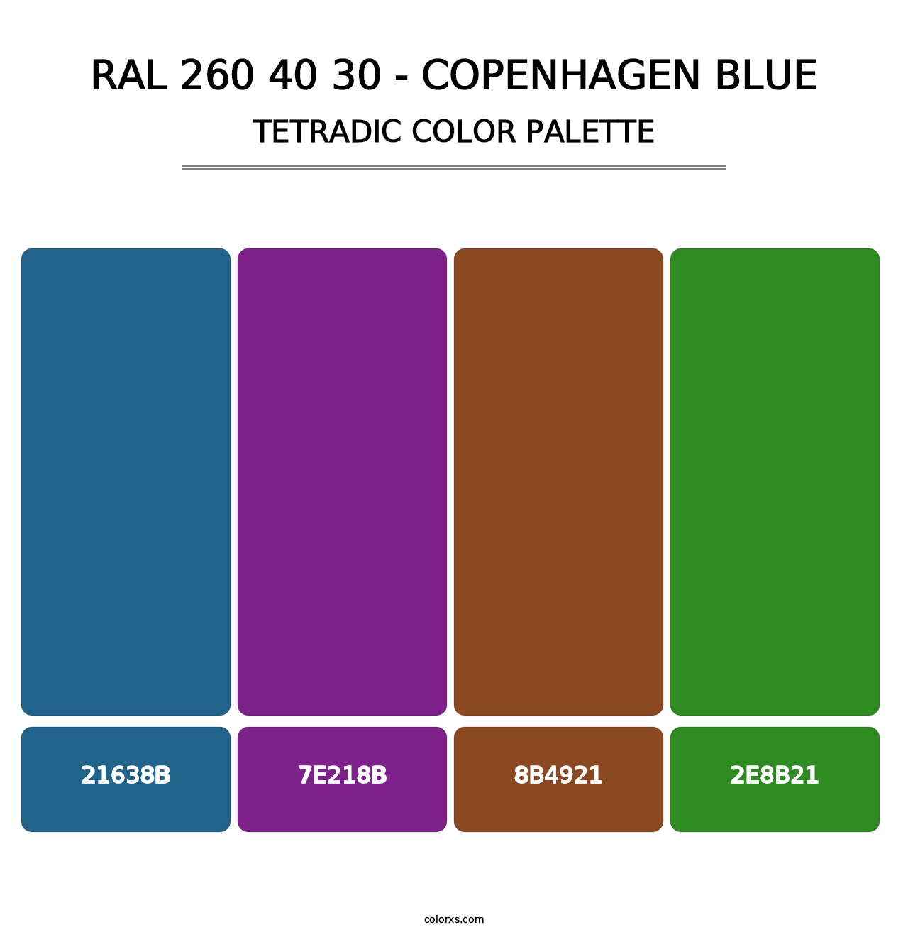 RAL 260 40 30 - Copenhagen Blue - Tetradic Color Palette
