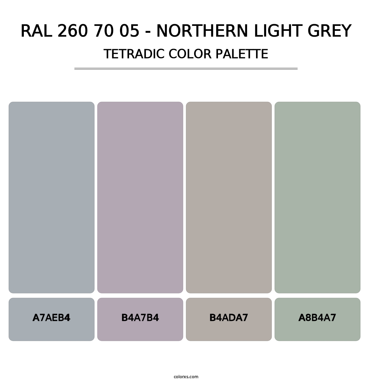 RAL 260 70 05 - Northern Light Grey - Tetradic Color Palette