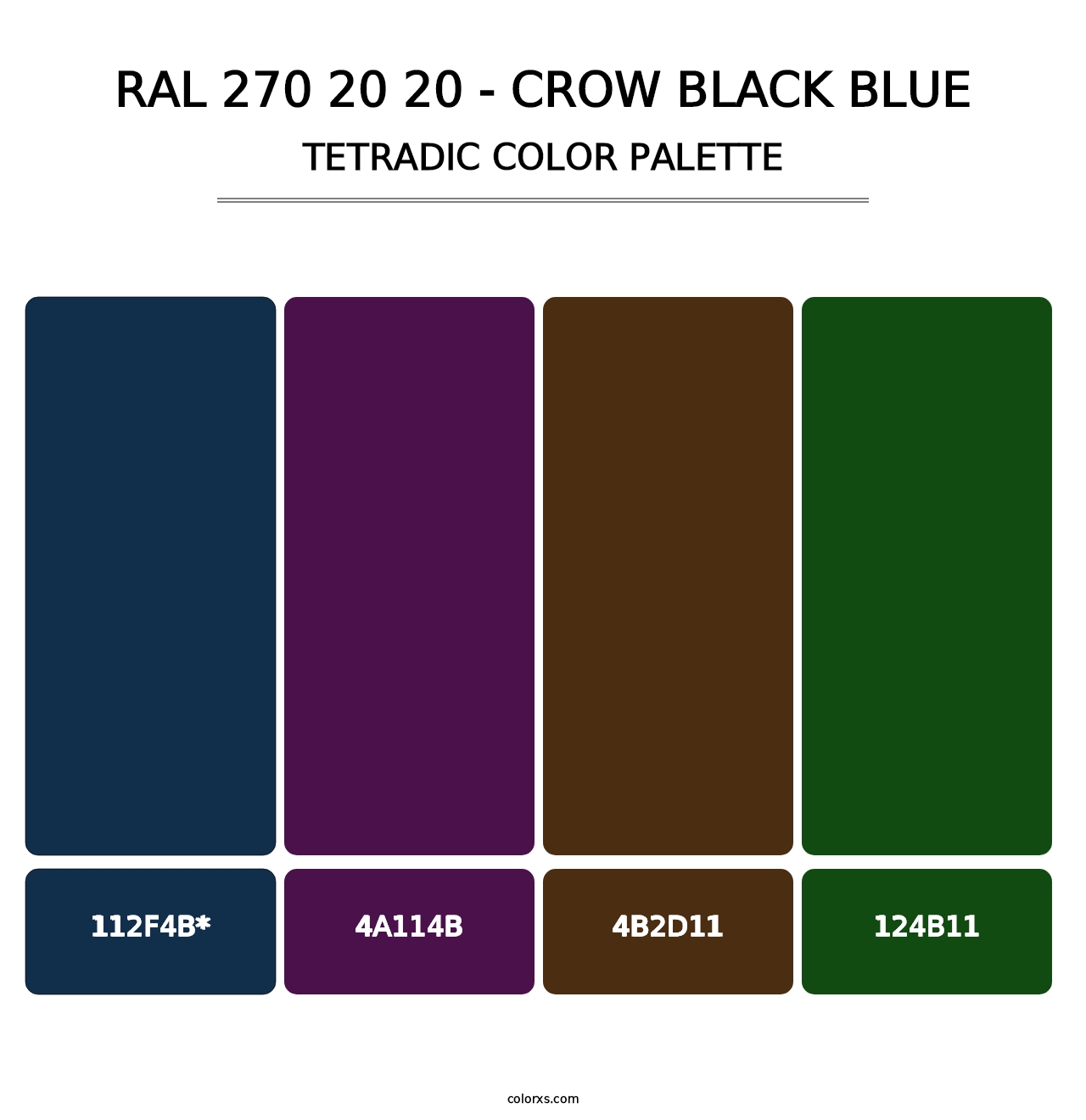 RAL 270 20 20 - Crow Black Blue - Tetradic Color Palette
