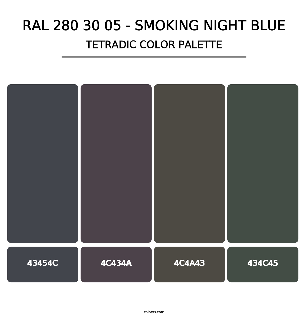 RAL 280 30 05 - Smoking Night Blue - Tetradic Color Palette