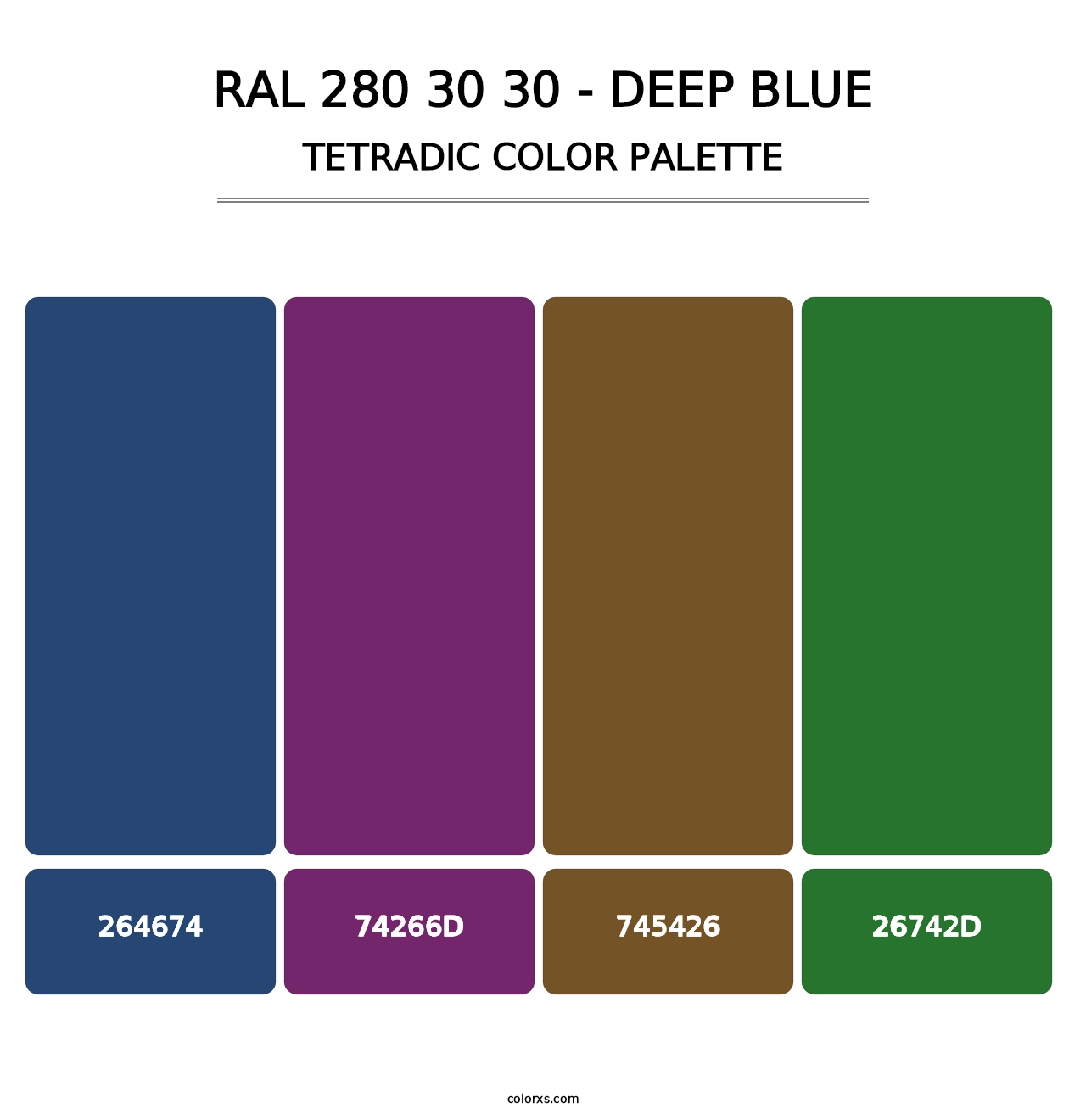RAL 280 30 30 - Deep Blue - Tetradic Color Palette