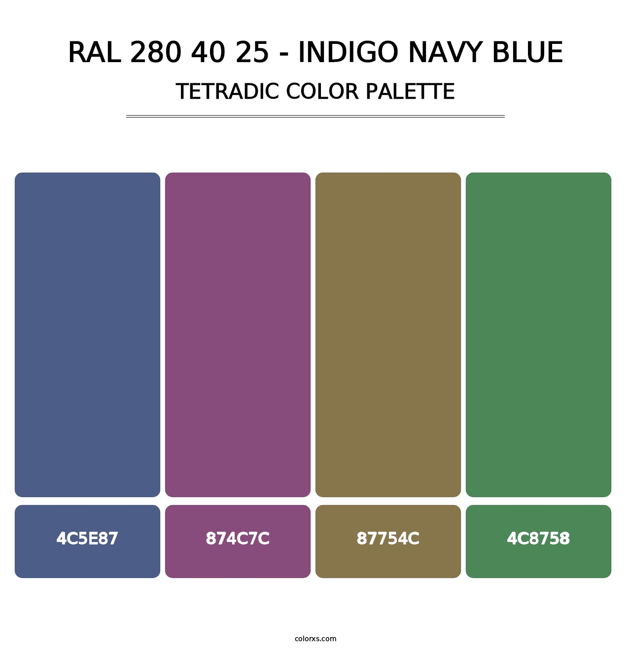RAL 280 40 25 - Indigo Navy Blue - Tetradic Color Palette